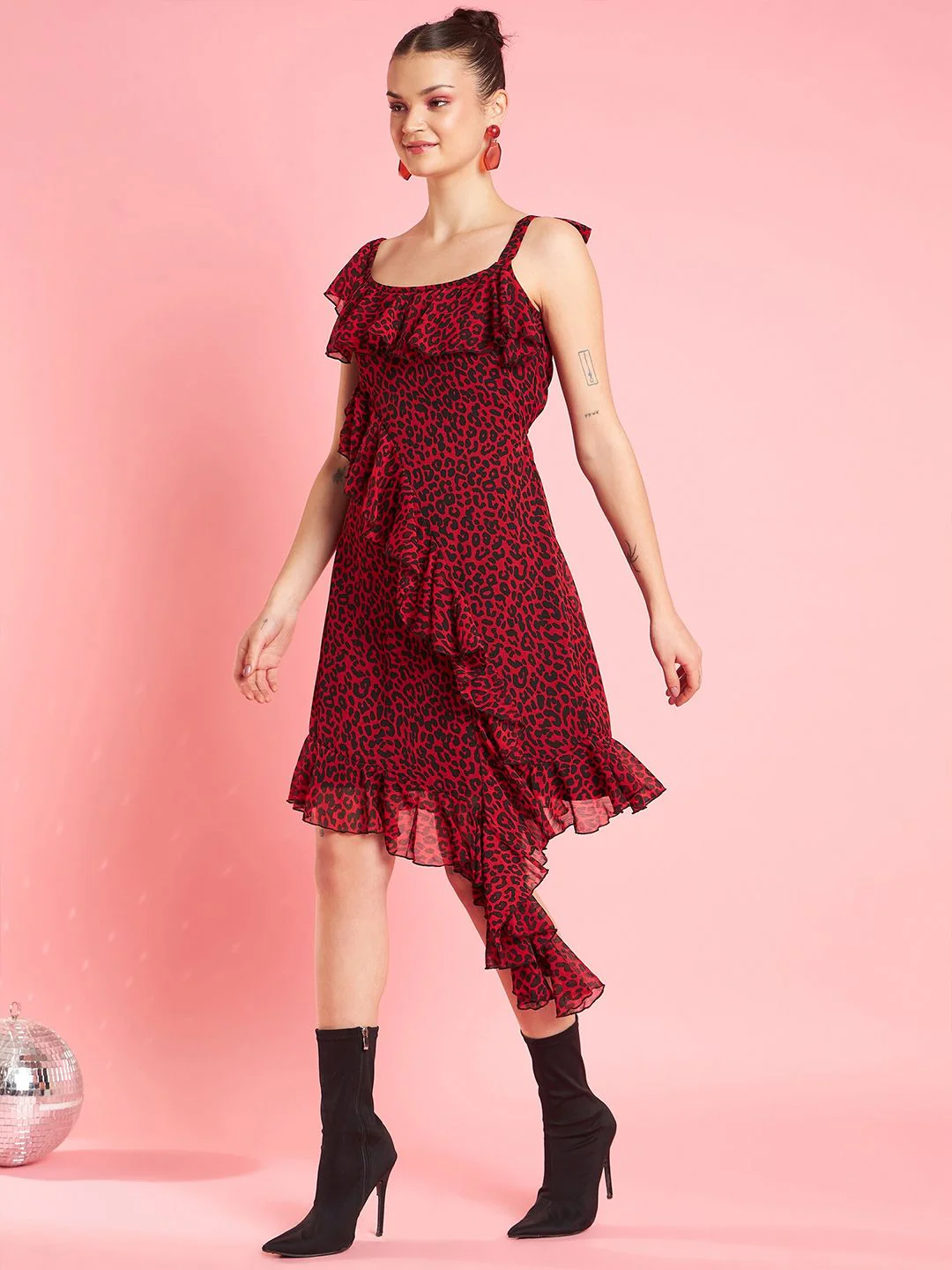 Antheaa Print Shoulder Straps Layered Chiffon Sheath Dress - Image 3