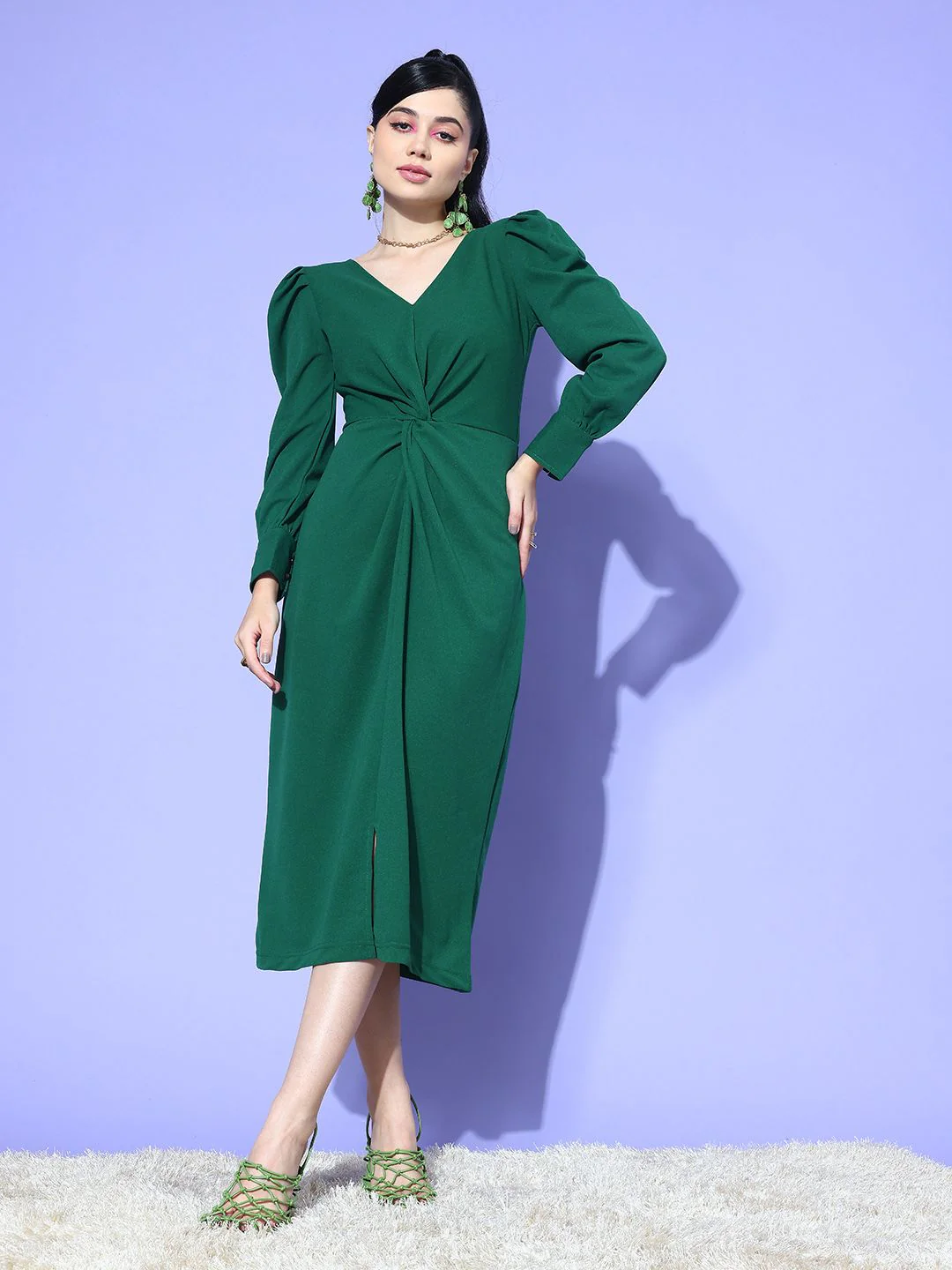 Antheaa Puff Sleeve A-Line Midi Dress - Image 3