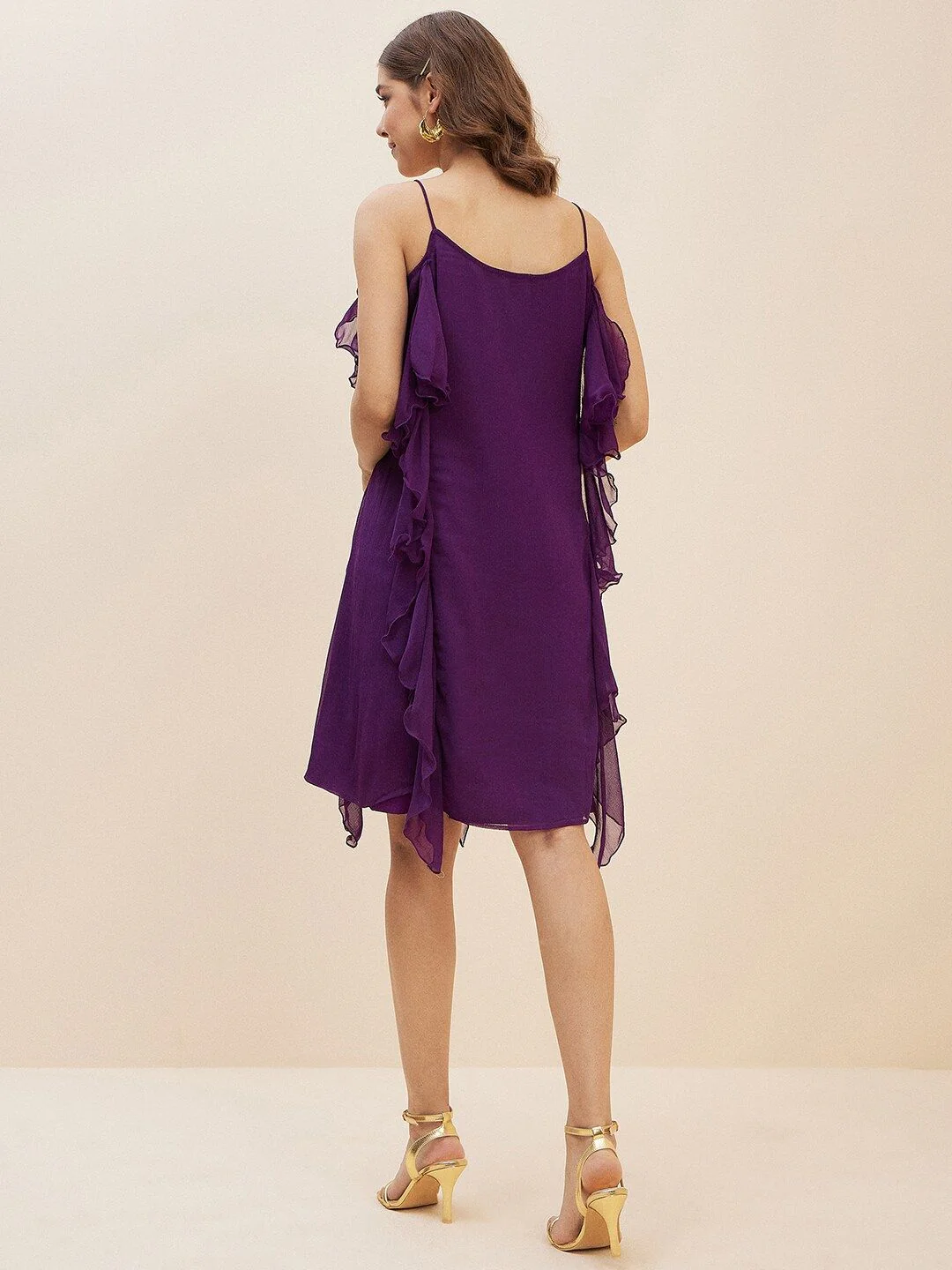 Antheaa Purple Ruffled Chiffon A-Line Dress - Image 5
