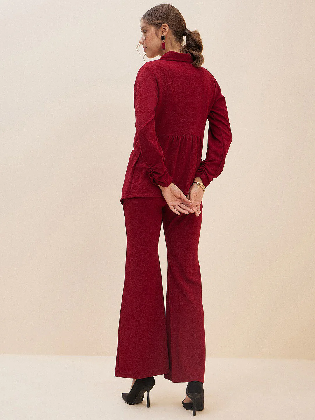 Antheaa Red Lapel-Collar Shirt & Flared Trousers - Image 4
