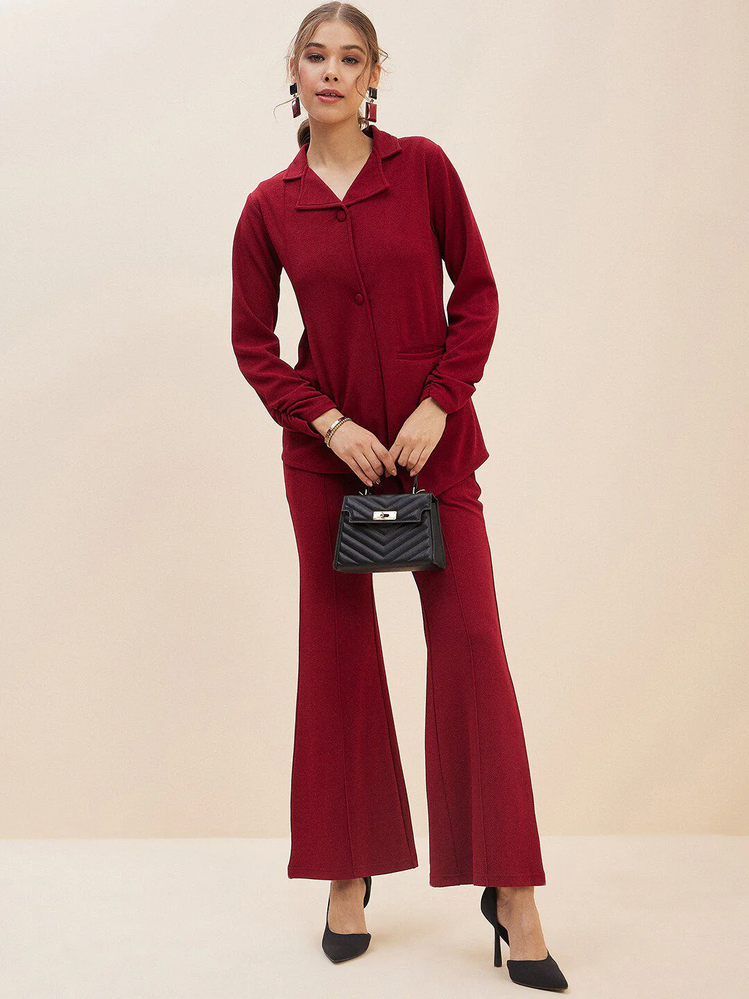 Antheaa Red Lapel-Collar Shirt & Flared Trousers - Image 6