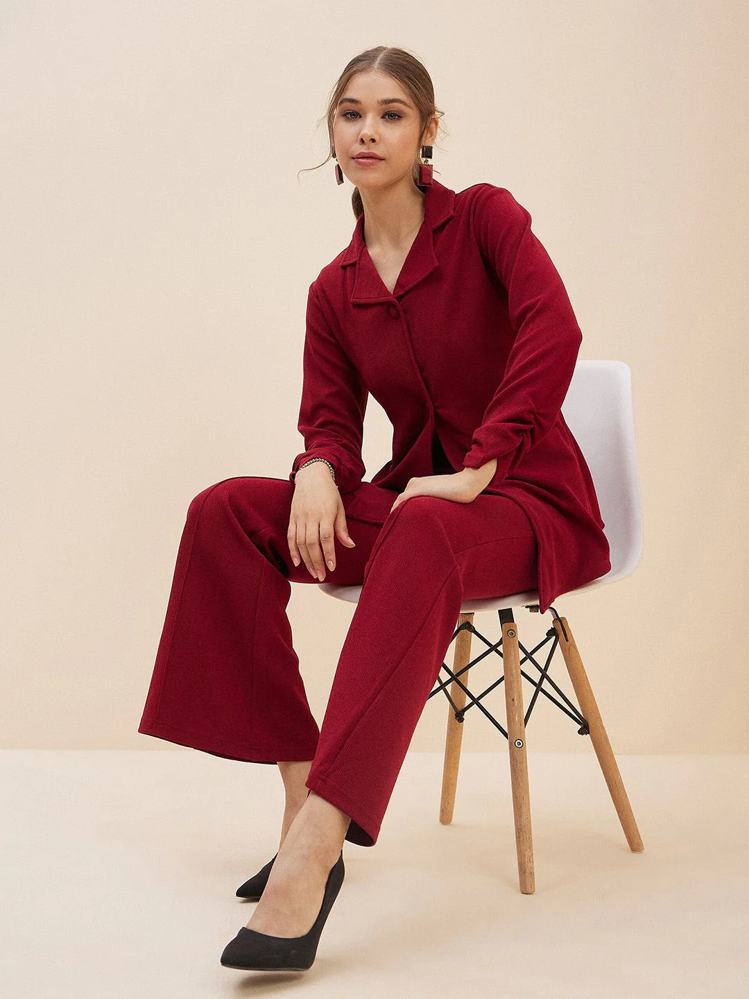 Antheaa Red Lapel-Collar Shirt & Flared Trousers - Image 7