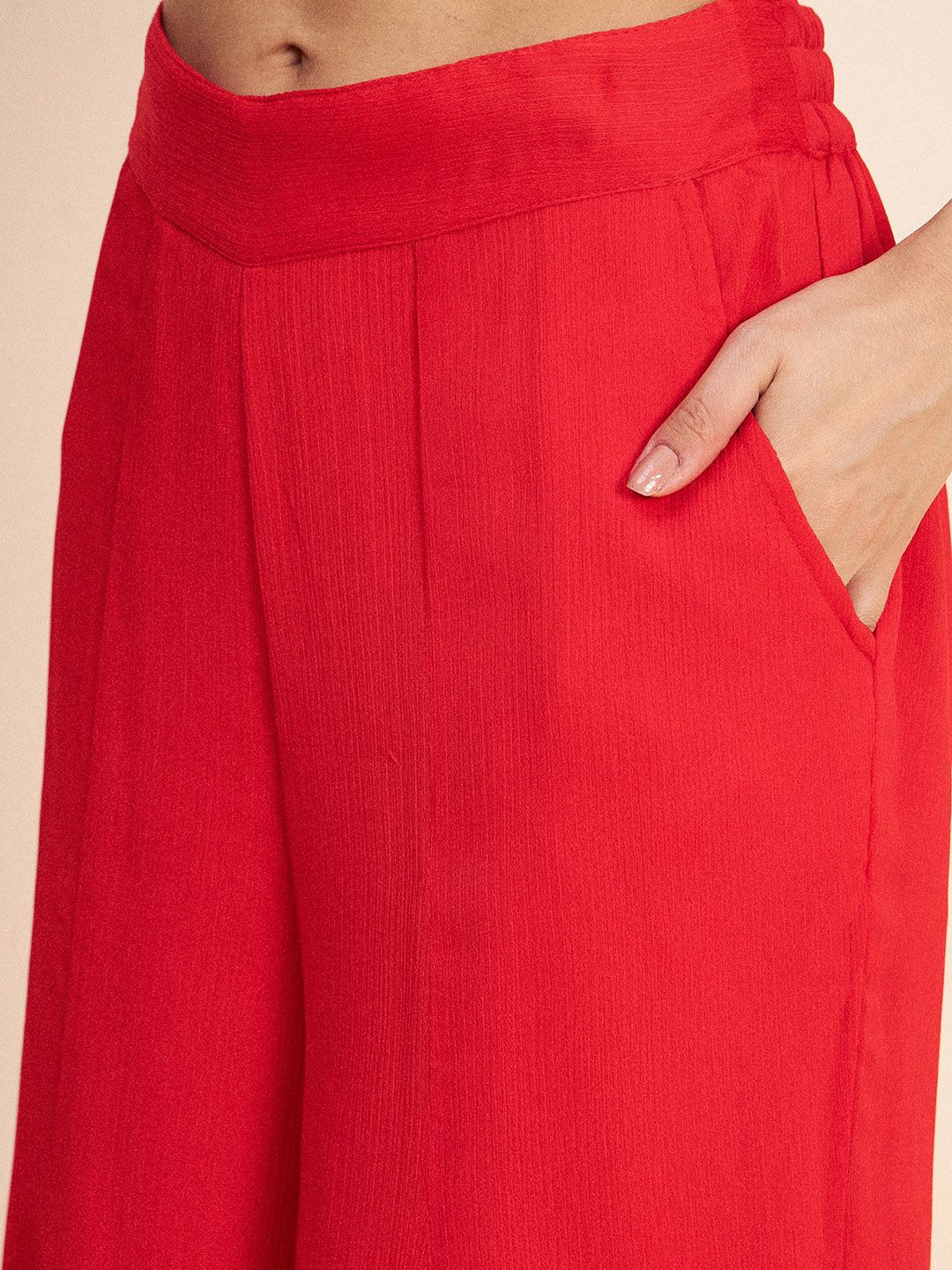 Antheaa Red Round Neck Embellished Co-Ords Set - Image 3