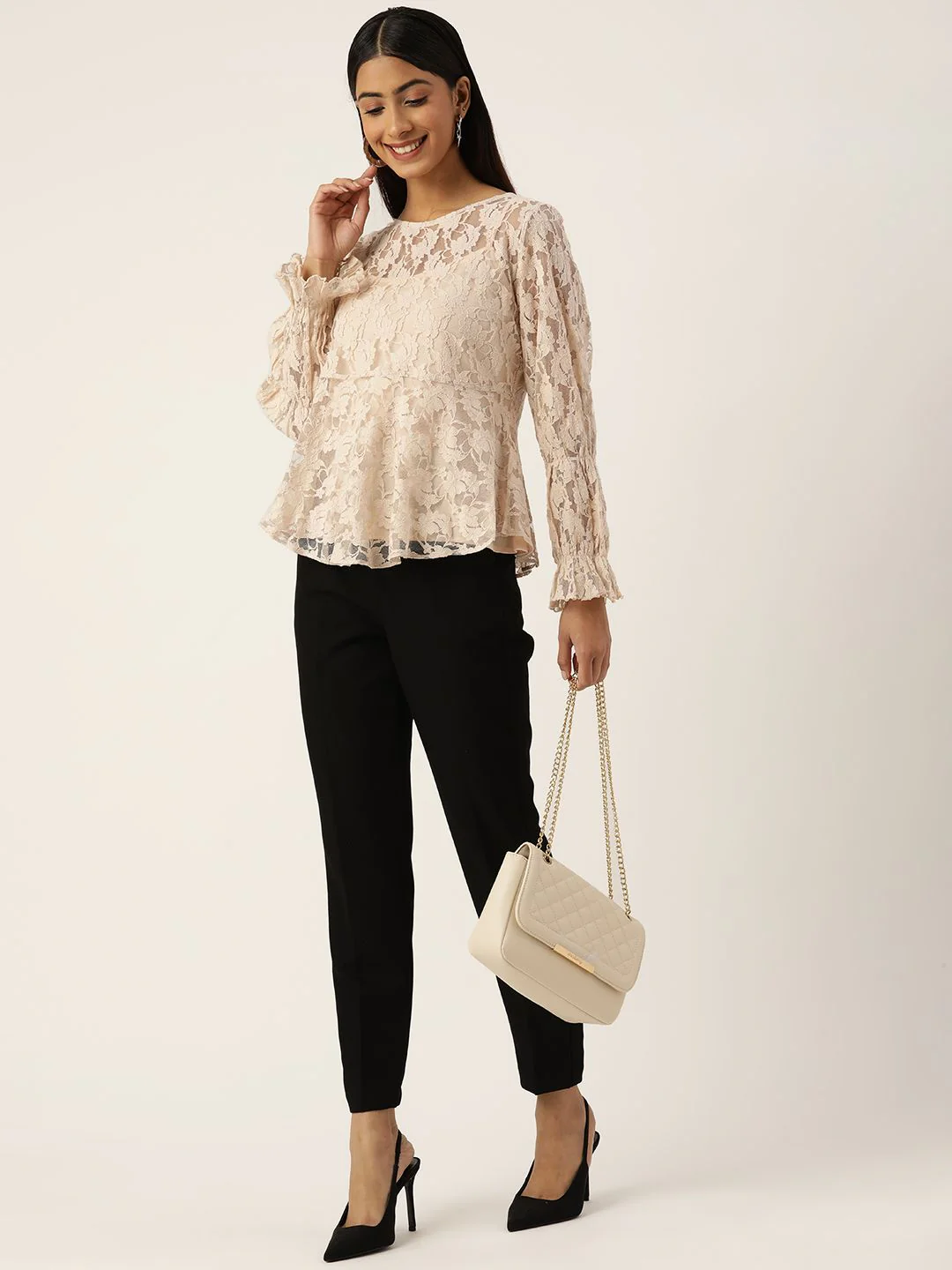 Antheaa Woman Floral Laced Peplum Top - Image 4