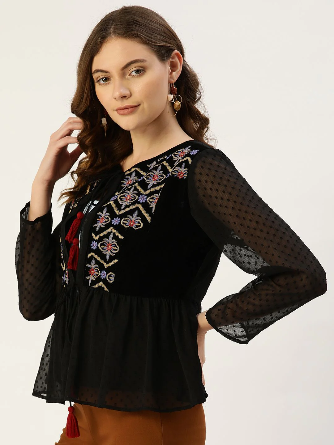 Antheaa Women Black & Blue Embroidered Tie-Up Shrug - Image 3