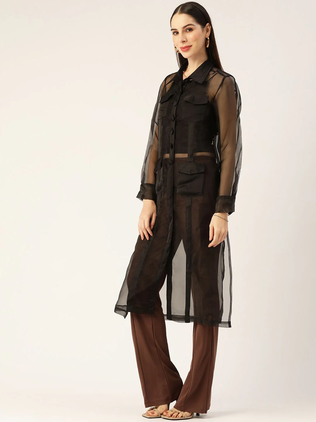 Antheaa Women Black Solid Sheer Kurta - Image 3