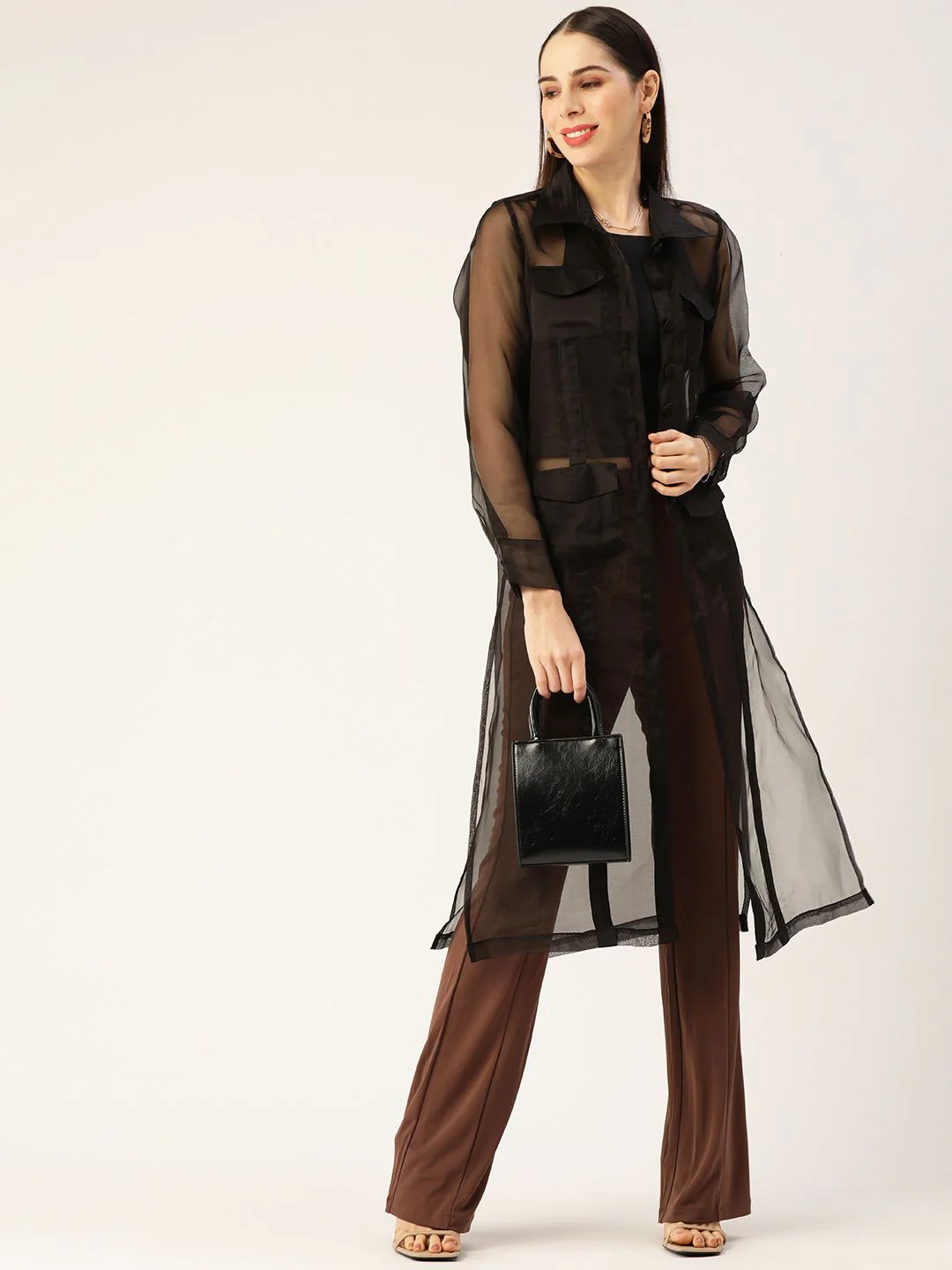 Antheaa Women Black Solid Sheer Kurta - Image 4