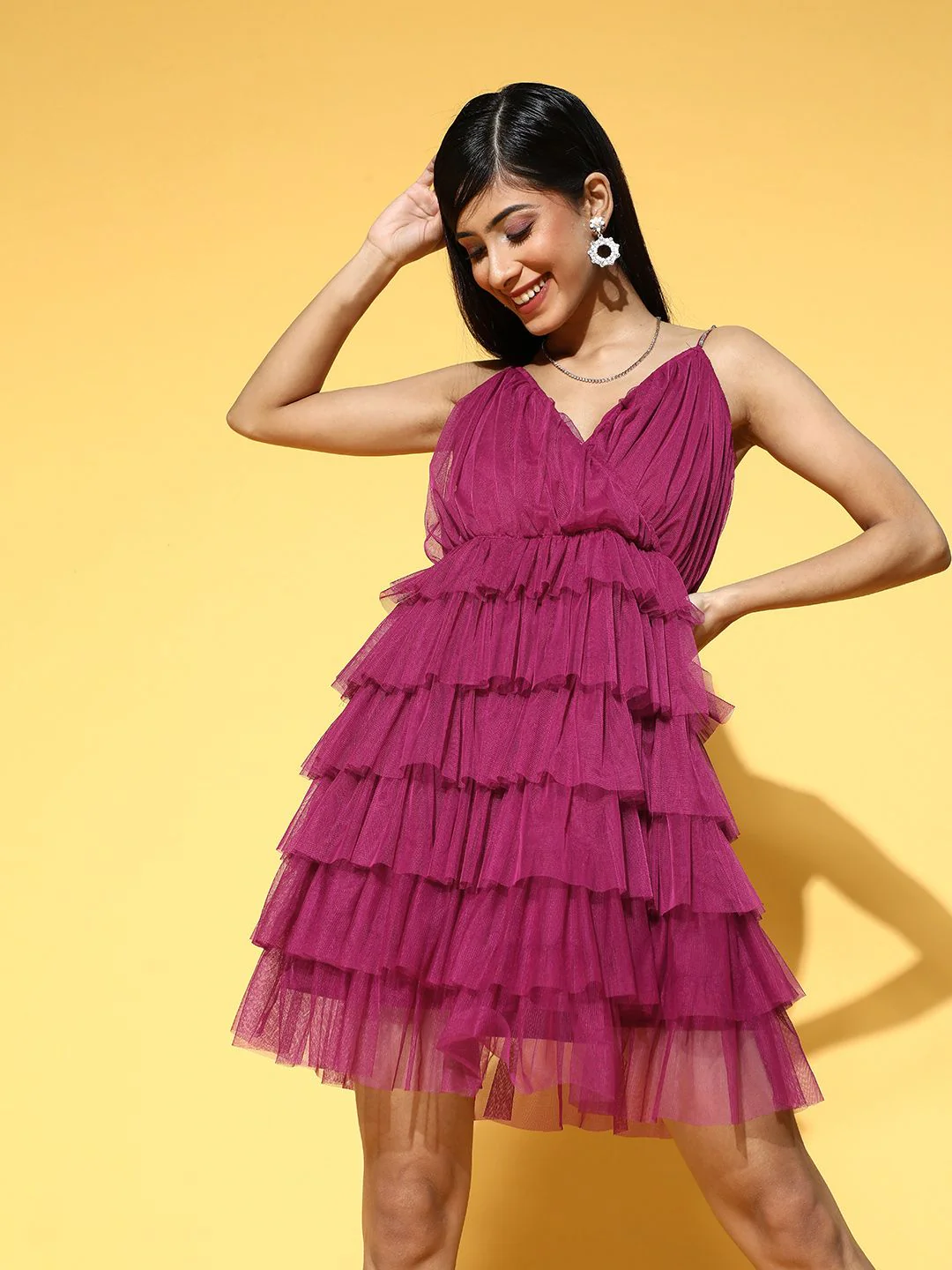 Antheaa Women Charming Solid Tiered Dress - Image 3