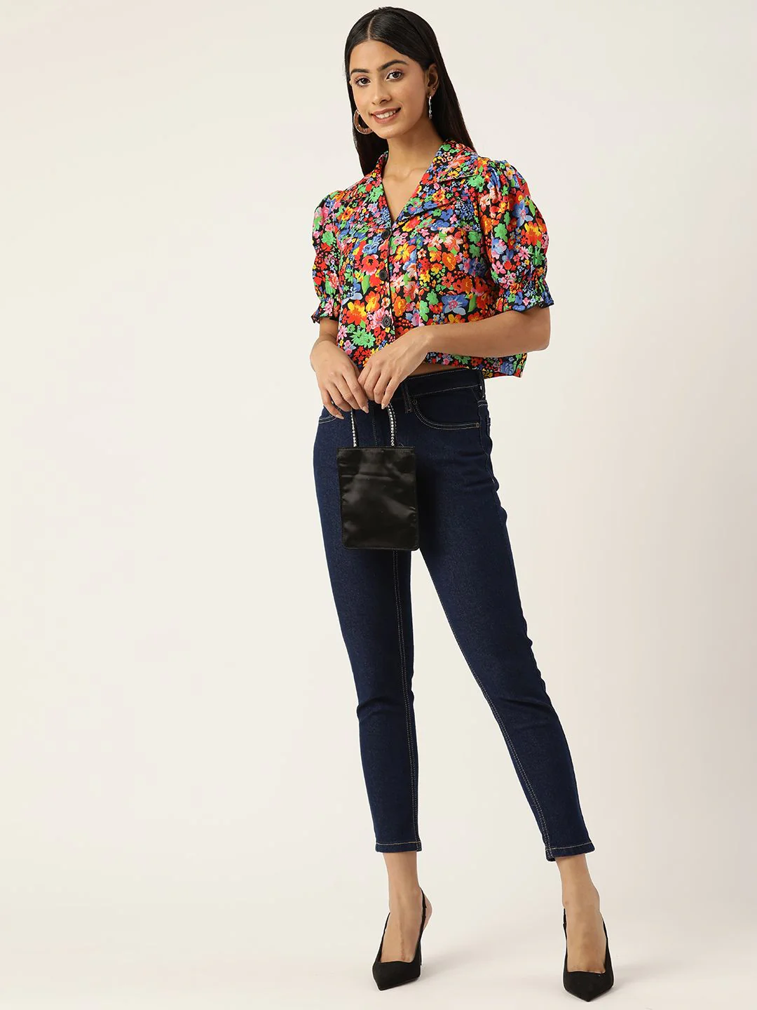Antheaa Women Comfort Boxy Floral Printed Crop Shirt - Image 4