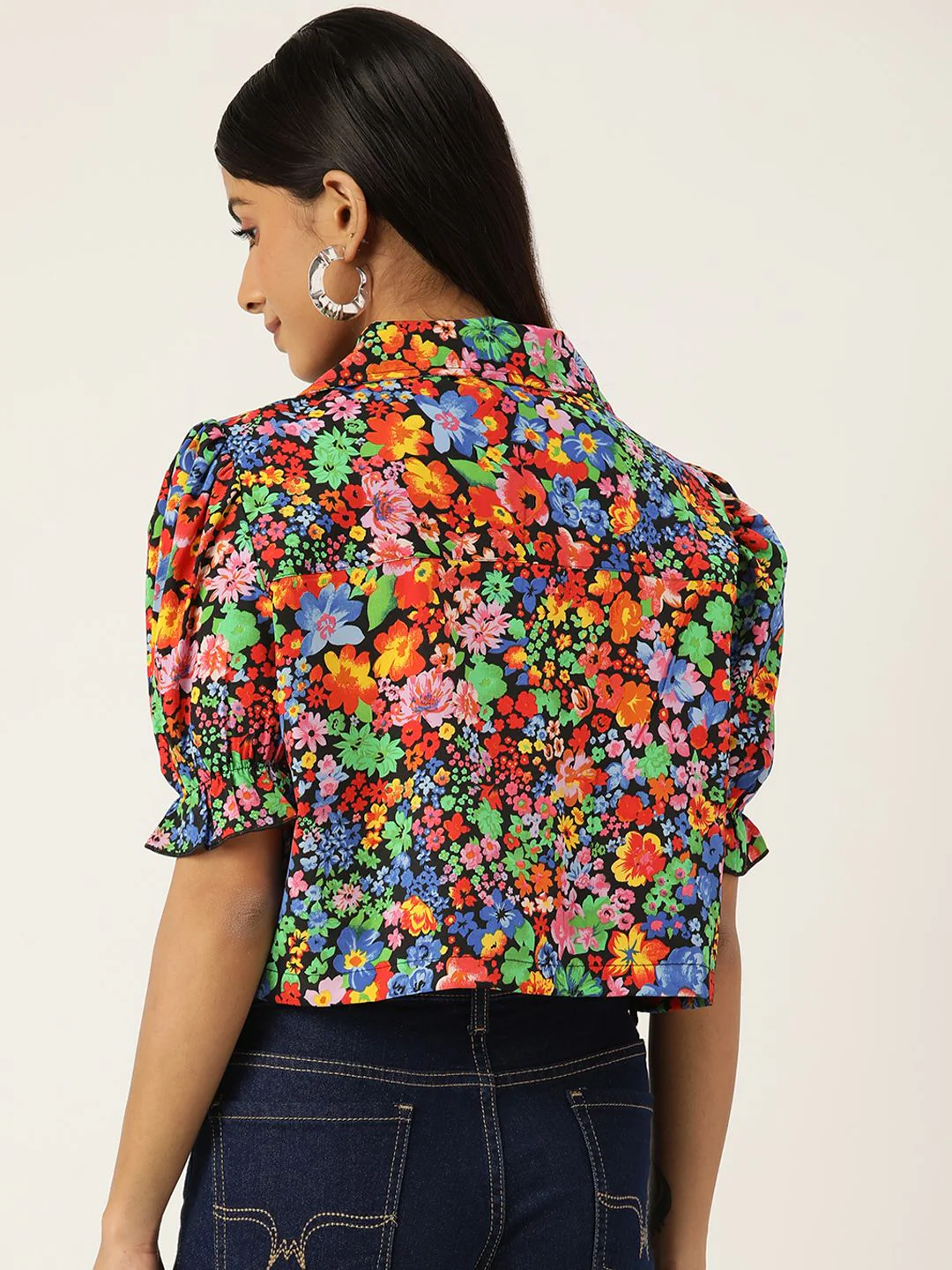 Antheaa Women Comfort Boxy Floral Printed Crop Shirt - Image 5