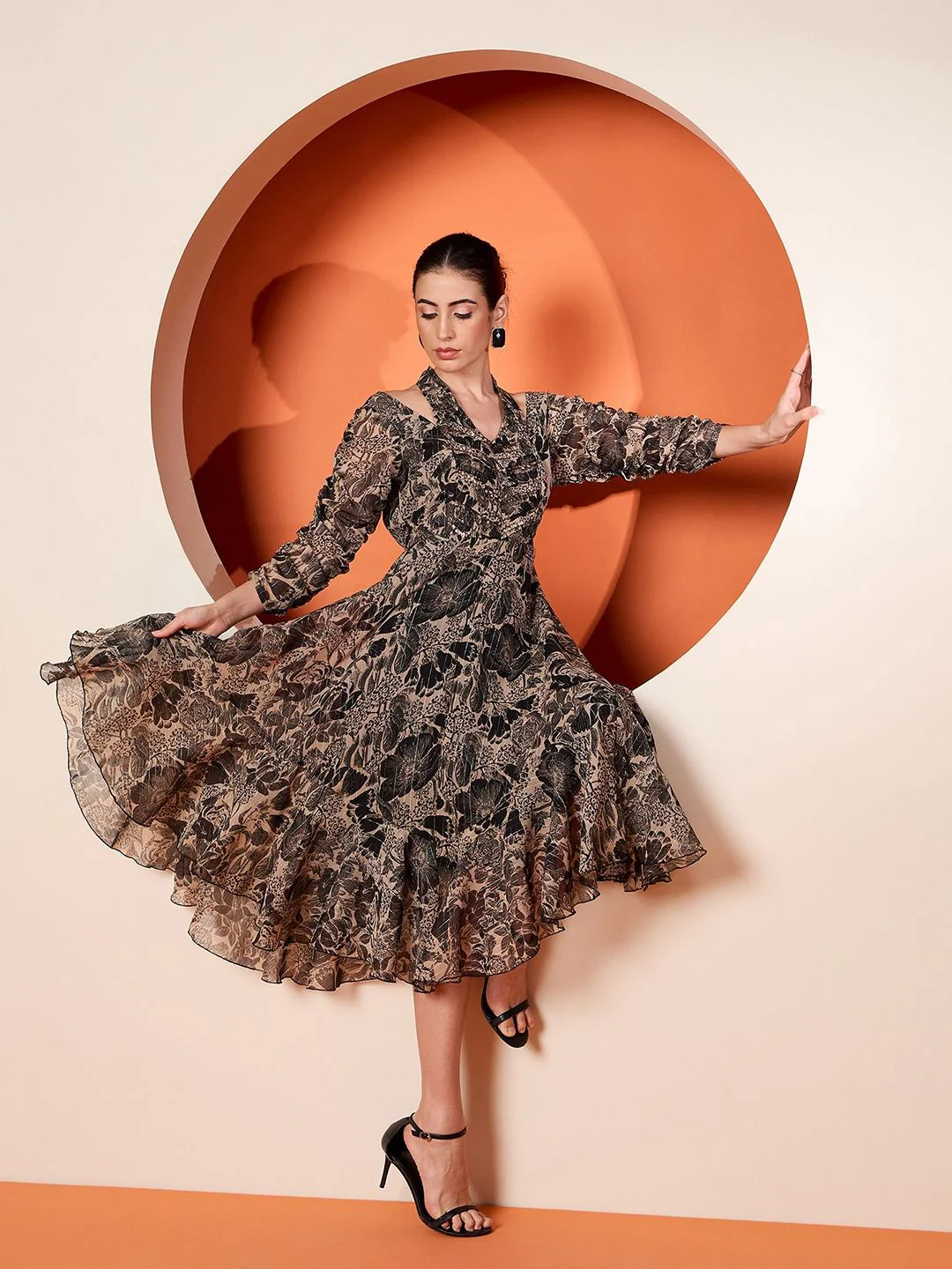 Antheaa Women Embellished Floral Printed Puff Sleeve Fit & Flare Midi Dress - Image 6