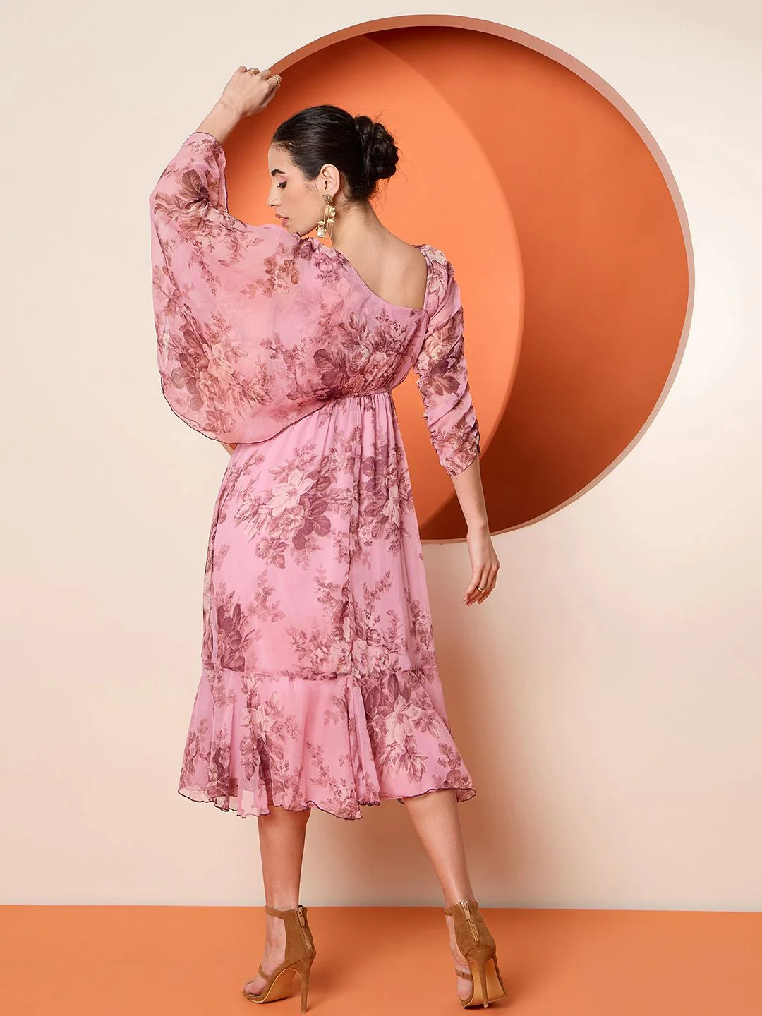 Antheaa Women Embellished Print Flared Sleeve A-Line Midi Dress - Image 4