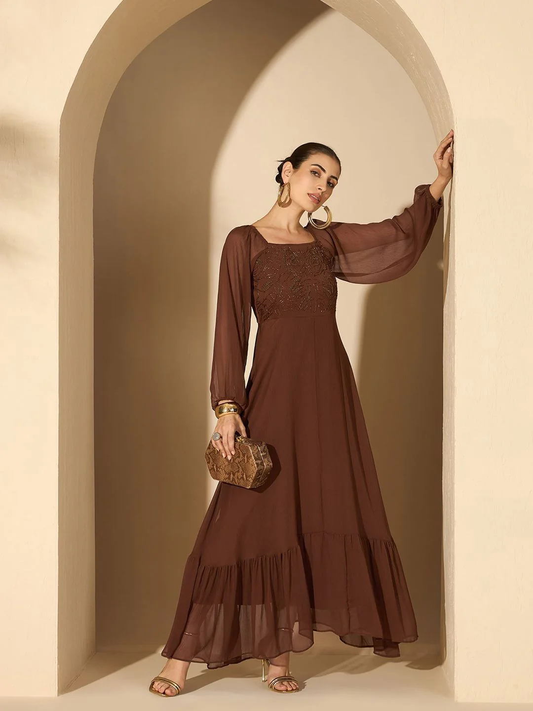 Antheaa Women Embellished Ruffles Maxi Dress - Image 6