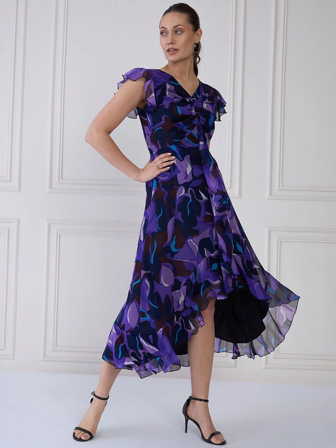 Antheaa Women Floral Print Flutter Sleeve Fit & Flare Midi Dress - Image 3