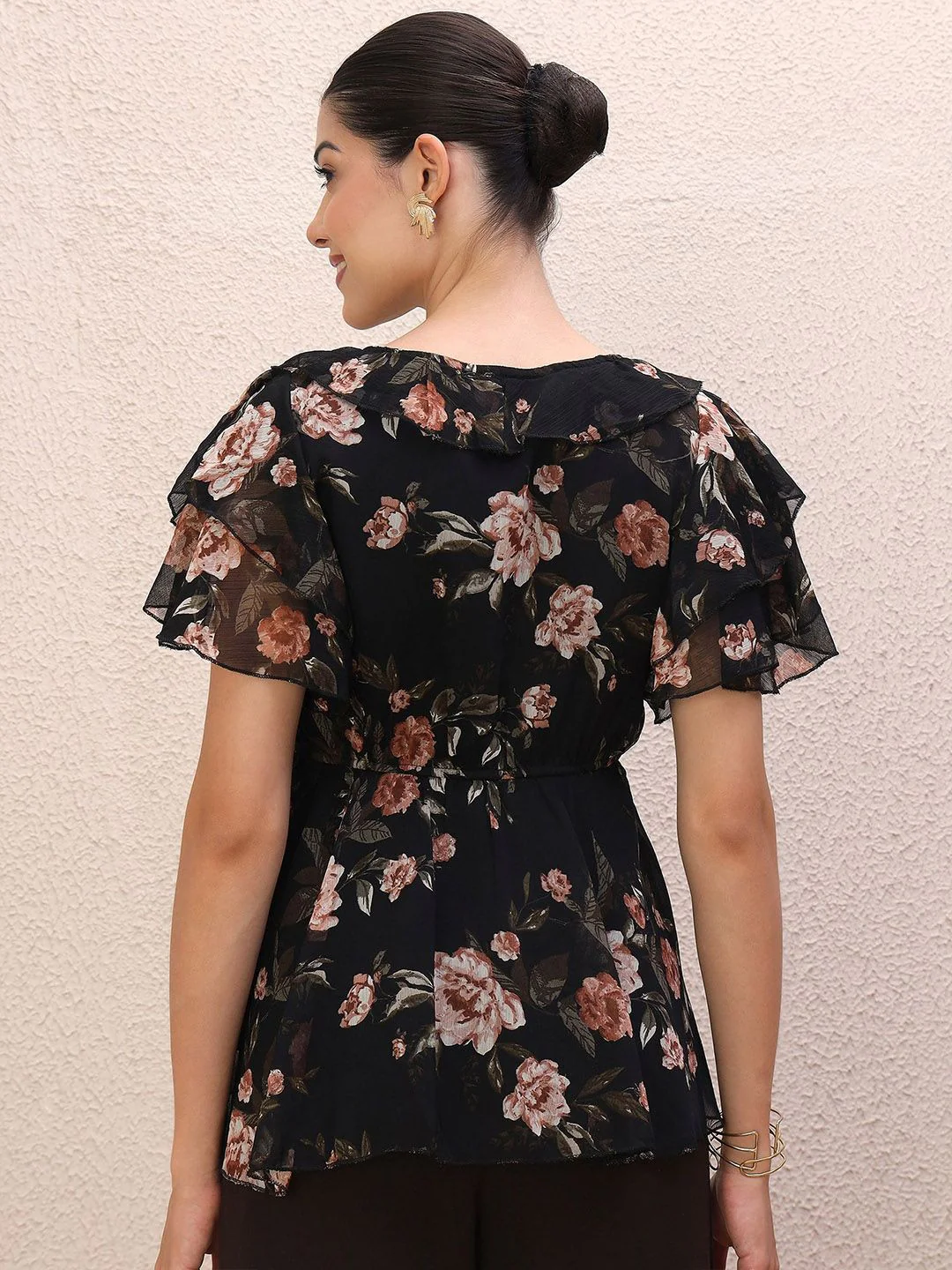 Antheaa Women Floral Printed Flared Sleeve Empire Top - Image 5
