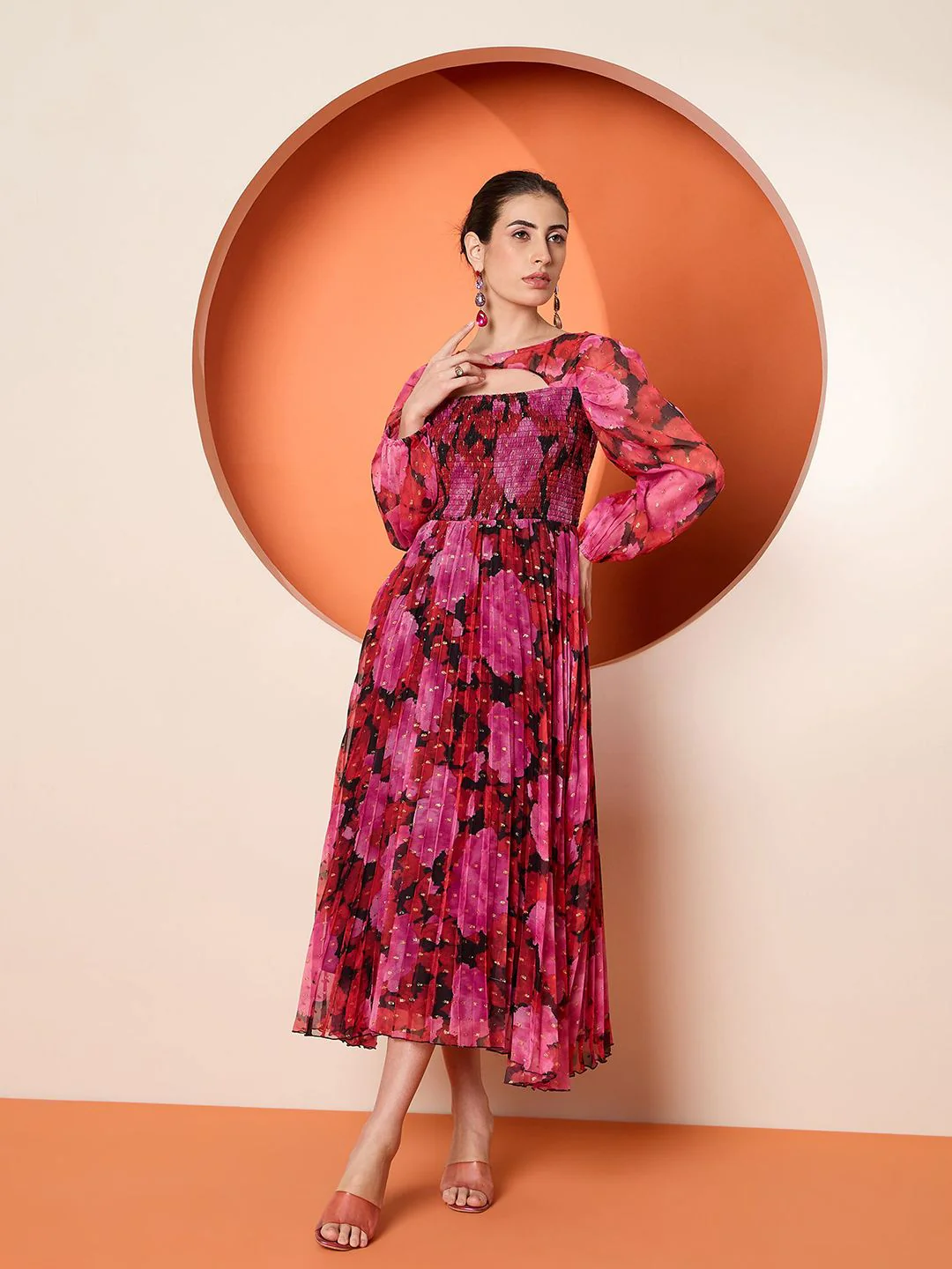 Antheaa Women Floral Printed pleated Fit & Flare Midi Dress - Image 7