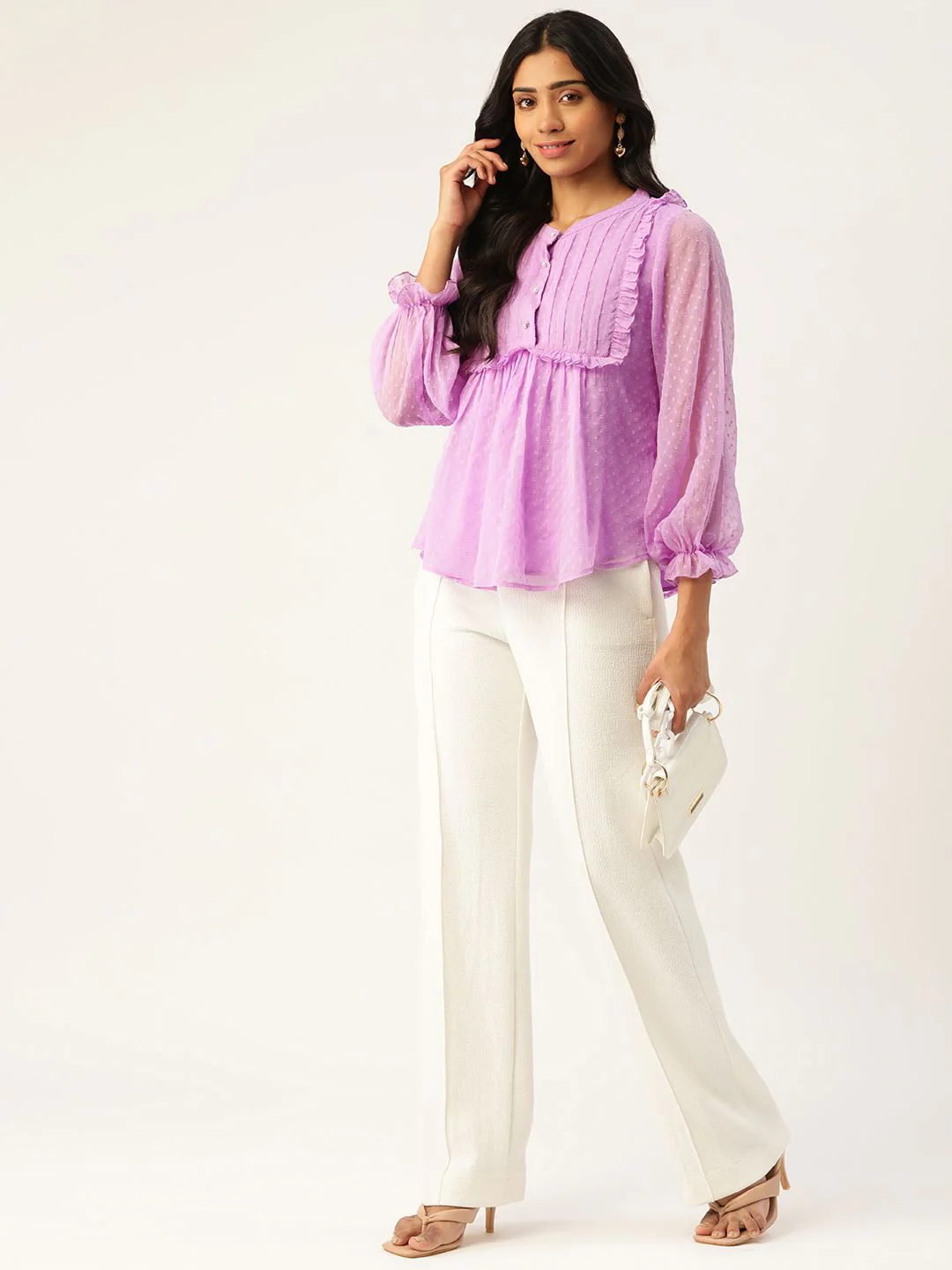 Antheaa Women Lavender Dobby Weave Top - Image 4