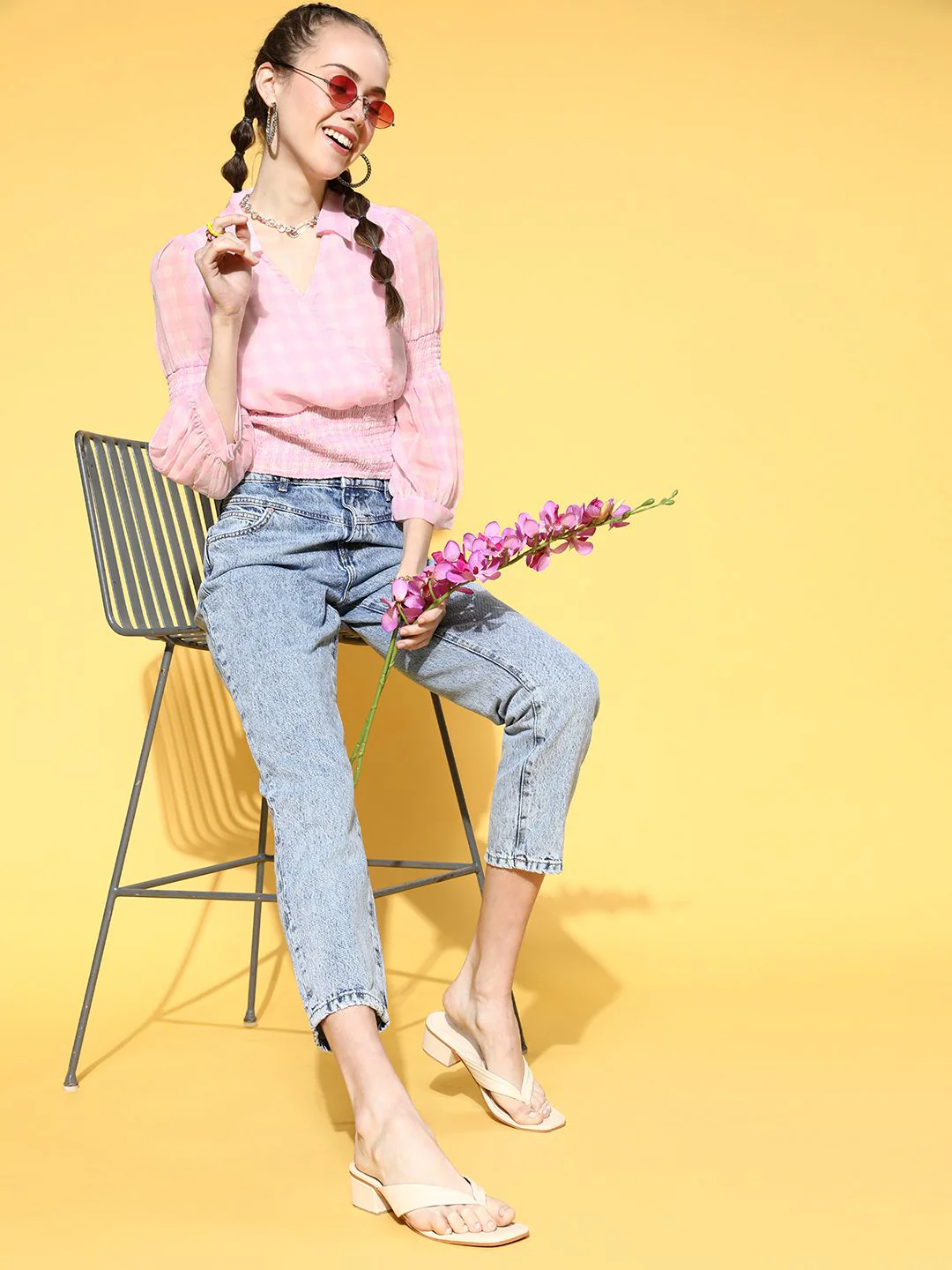 Antheaa Women Pretty Pink Checked Summer Gingham Top - Image 2