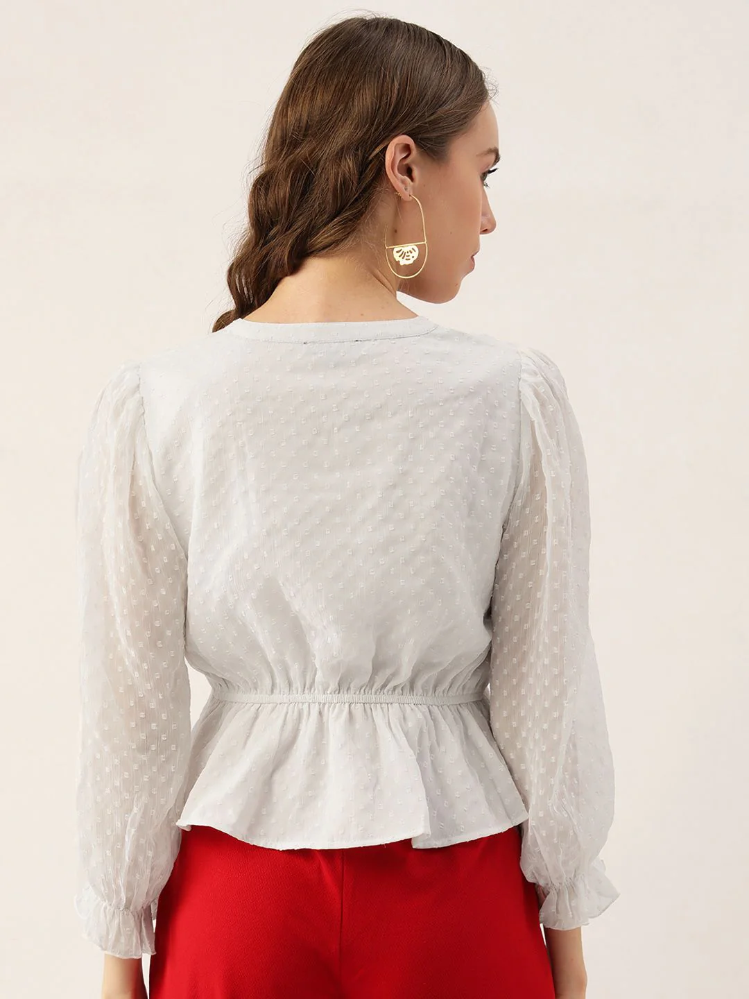 Antheaa Women White Solid Dobby Weave Top - Image 5