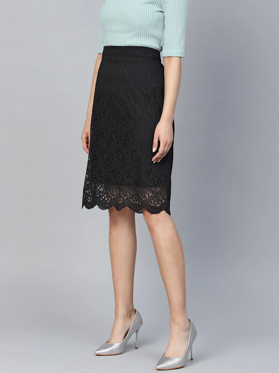 Athena Black Lace A-Line Skirt - Image 2