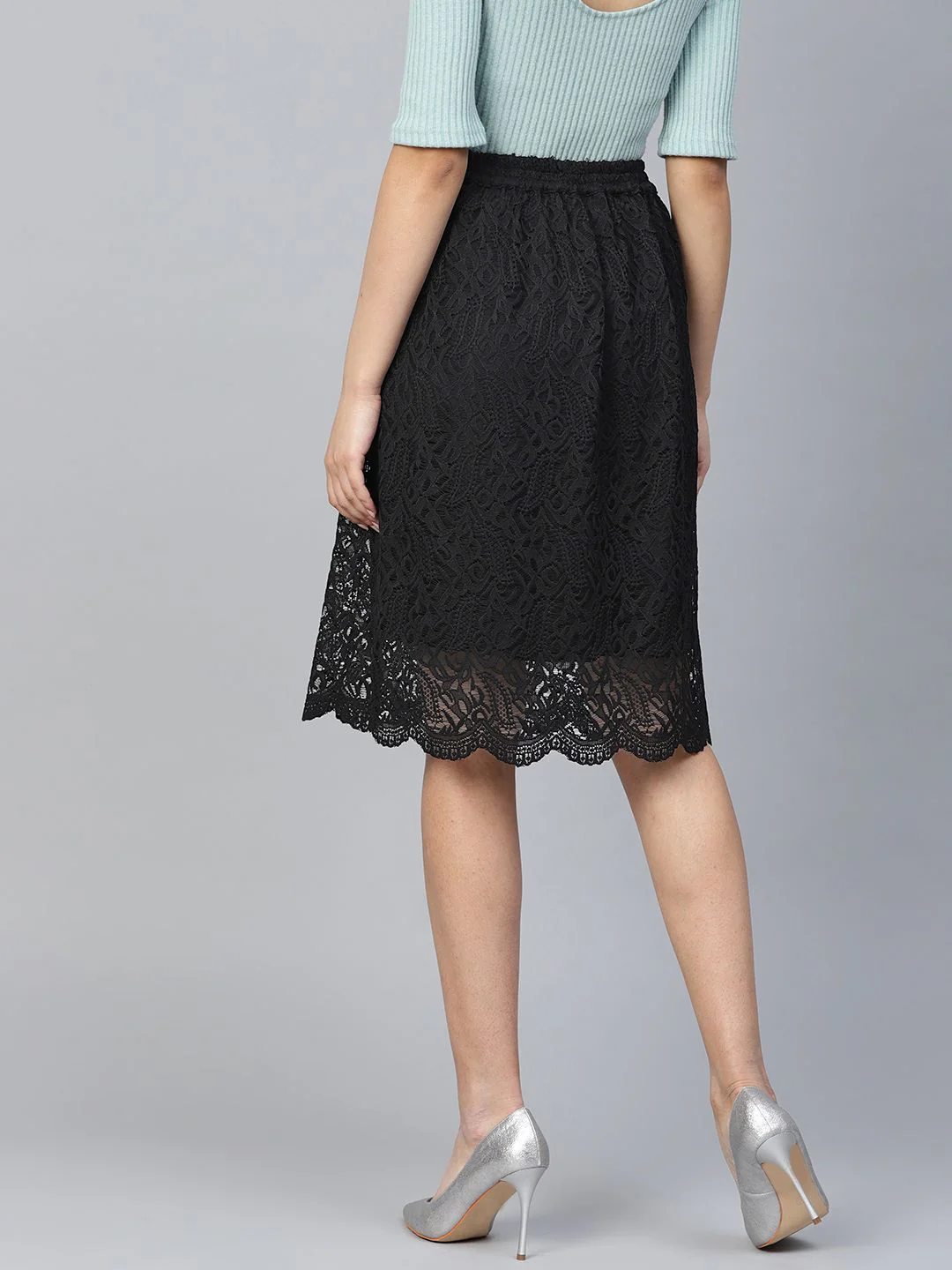 Athena Black Lace A-Line Skirt - Image 3