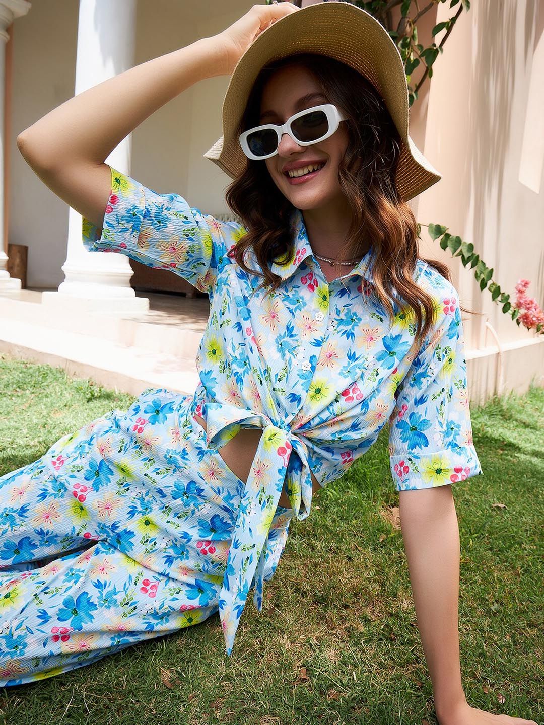 Athena Blue & Pink Printed Shirt and Trousers Co-Ords - Image 7