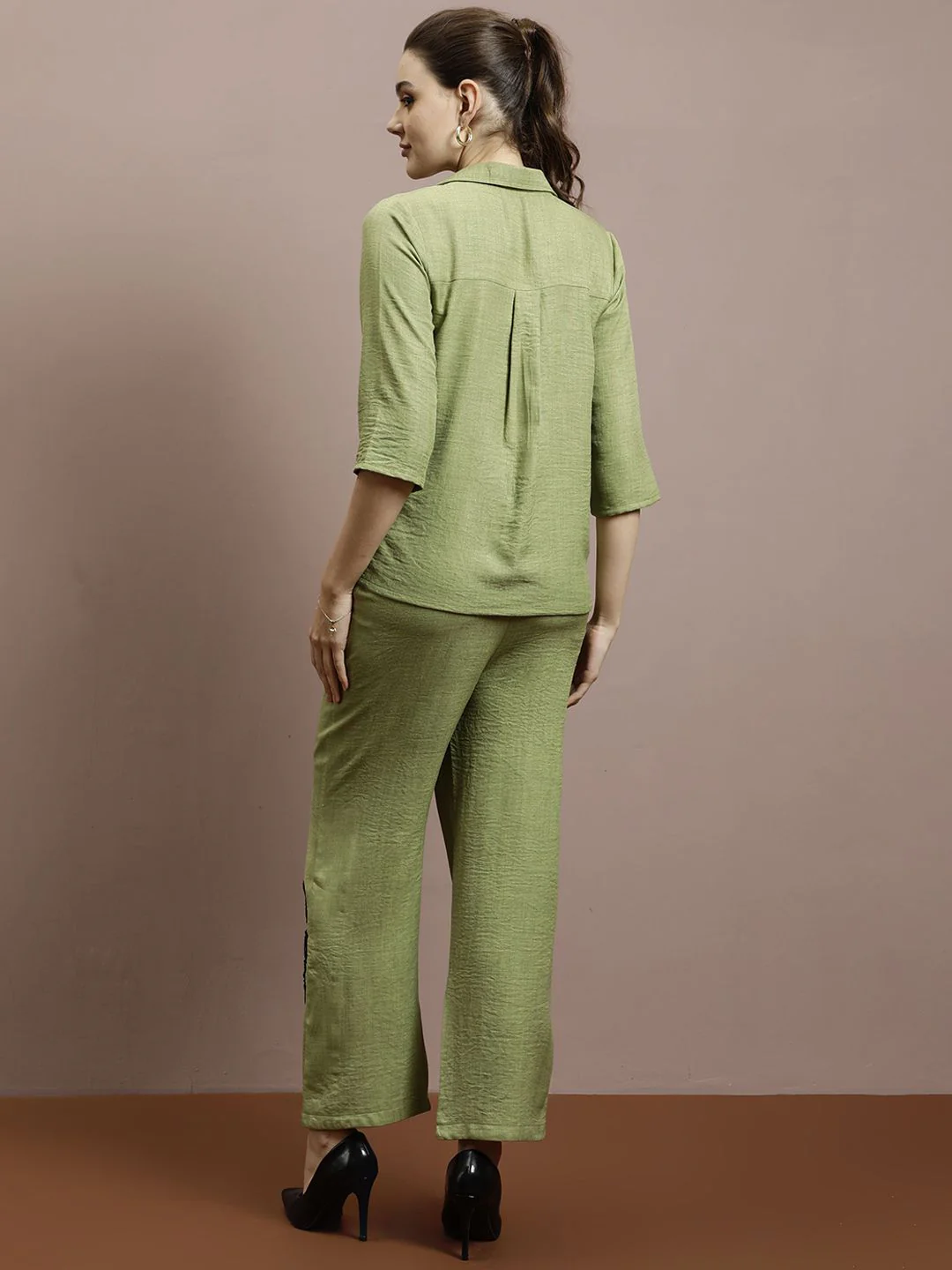Athena Embellished Linen Shirt With Trousers - Image 4