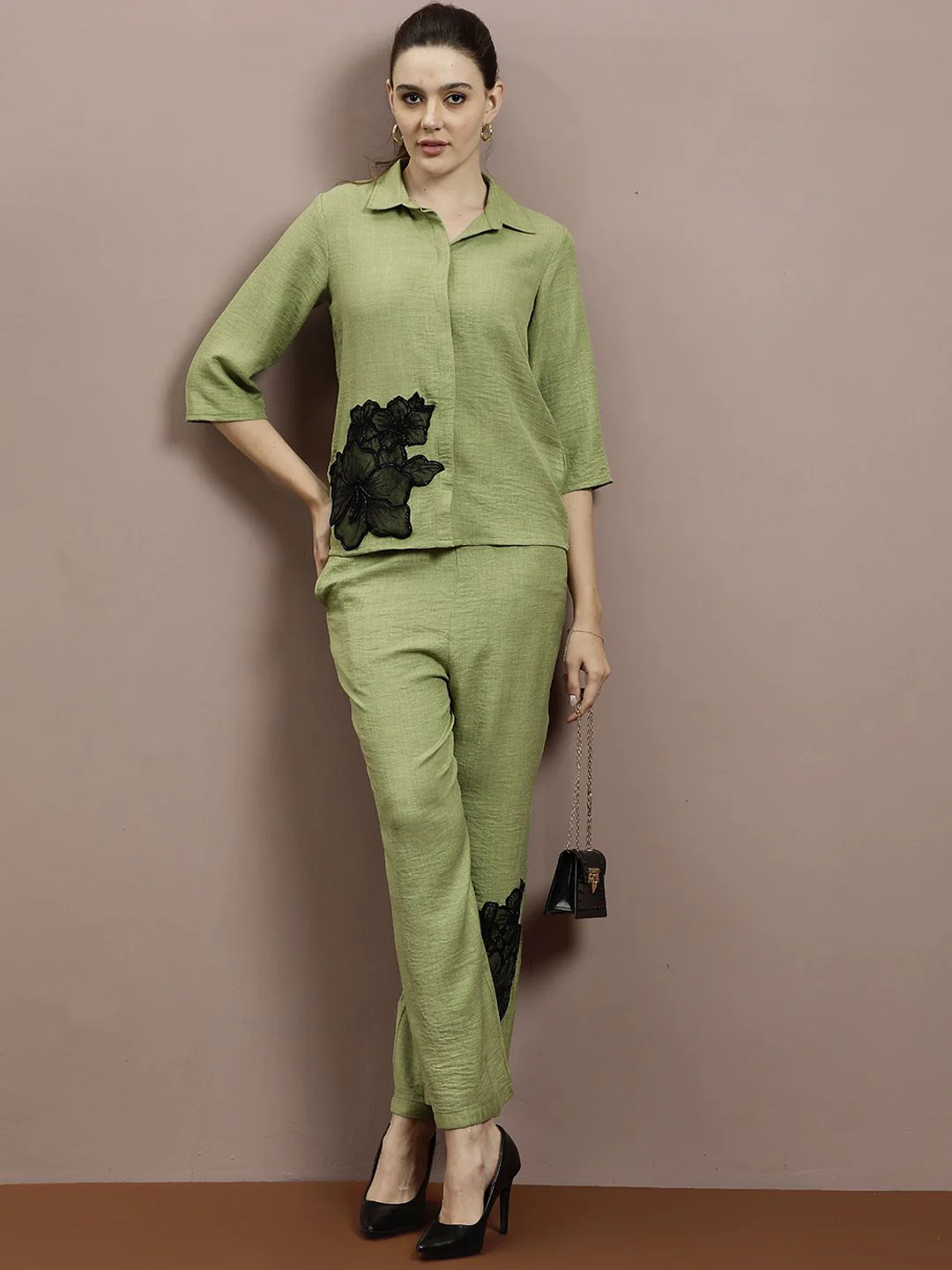 Athena Embellished Linen Shirt With Trousers - Image 6