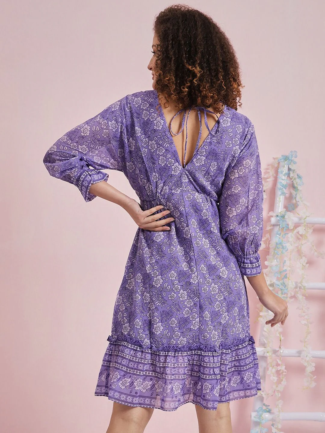 Athena Floral Printed Georgette A-Line Dress - Image 4