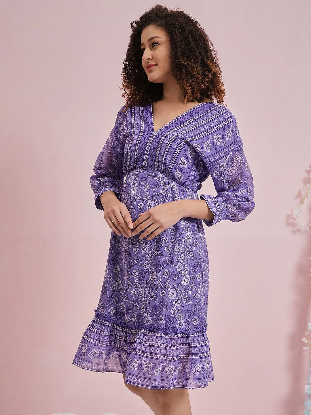 Athena Floral Printed Georgette A-Line Dress - Image 5