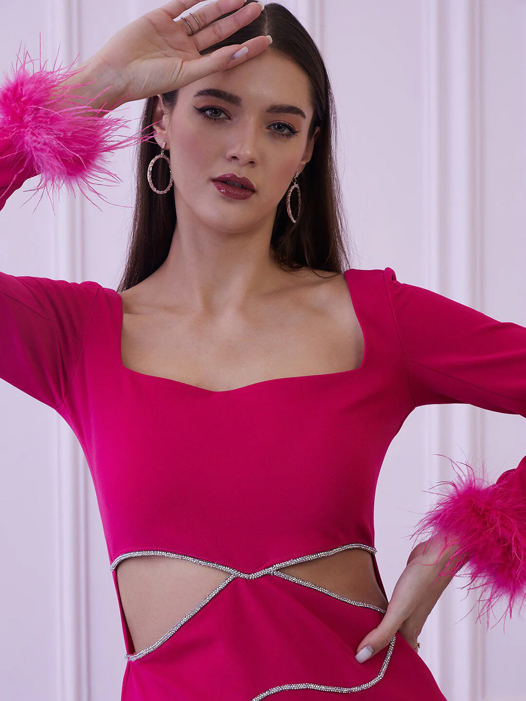Athena Fuchsia Cut Out Bodycon Dress - Image 2
