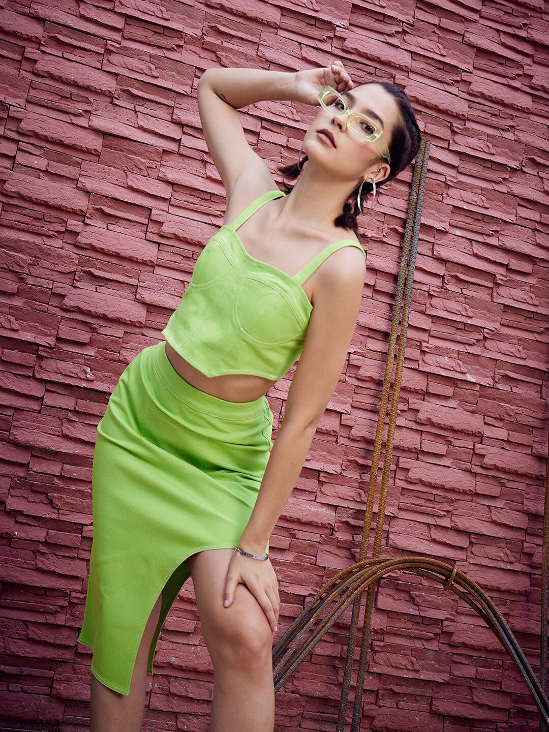 Athena Green Shoulder Straps Cotton Canvas Fitted Crop Top - Image 6