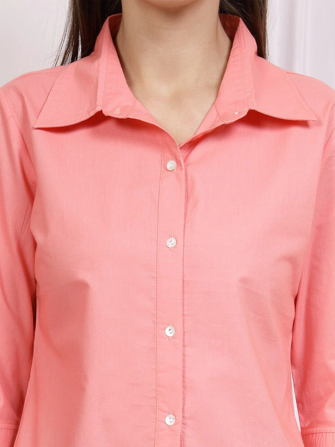 Athena High Low Cuffed Sleeves Cotton Shirt Style Top - Image 2
