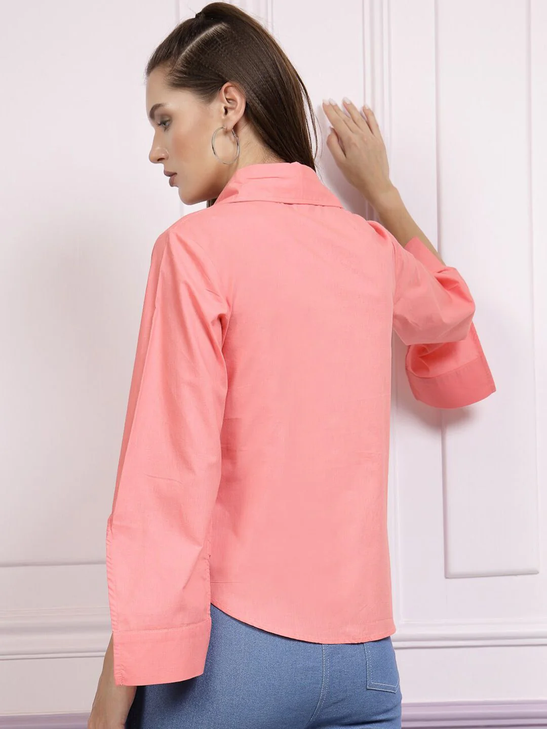 Athena High Low Cuffed Sleeves Cotton Shirt Style Top - Image 4