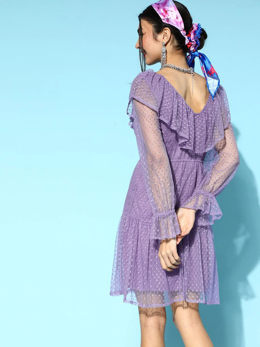 Athena Lavender Self Design Dobby Net A-Line Dress - Image 5