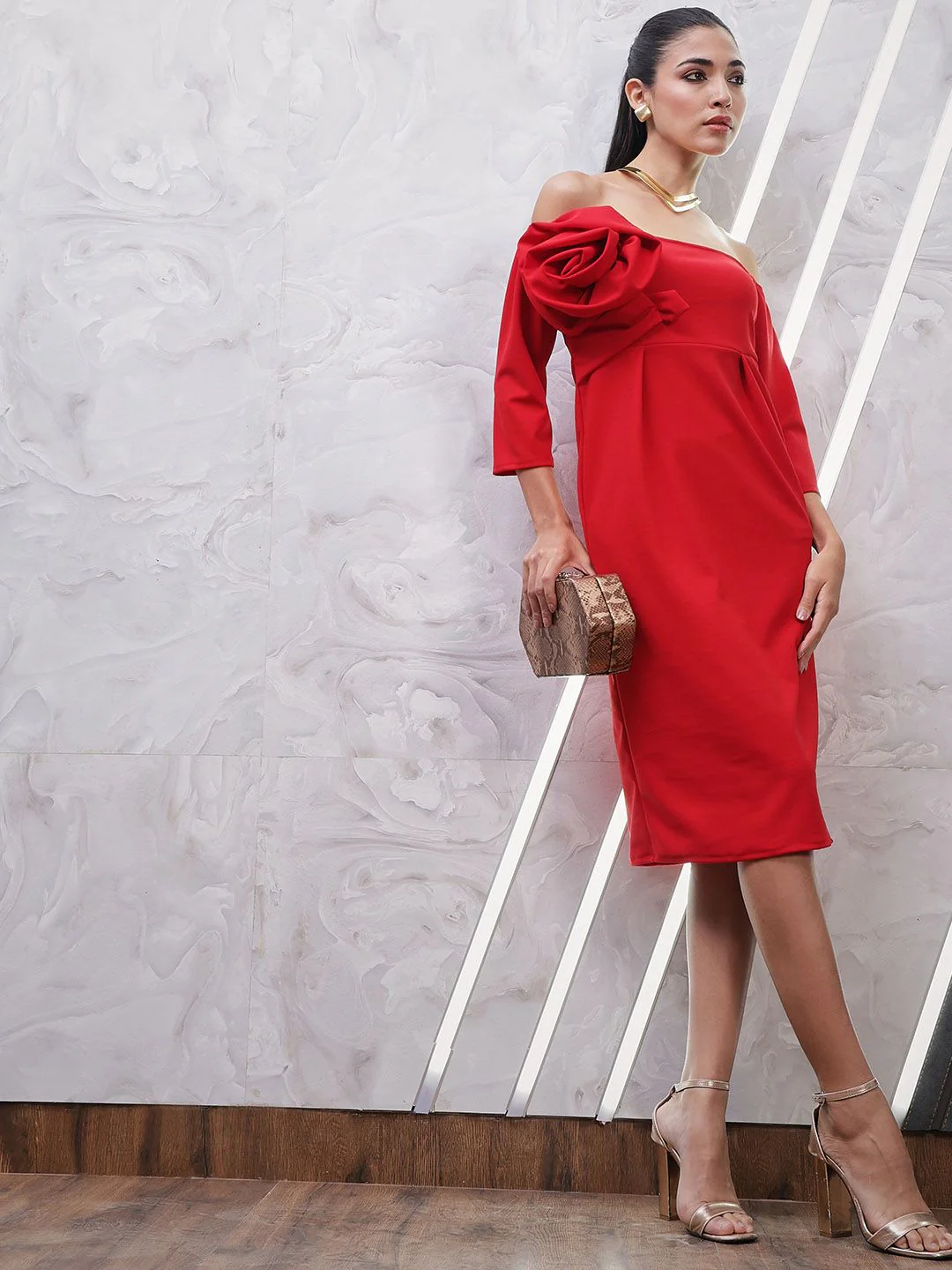 Athena Off-Shoulder Corsage Sheath Dress - Image 5