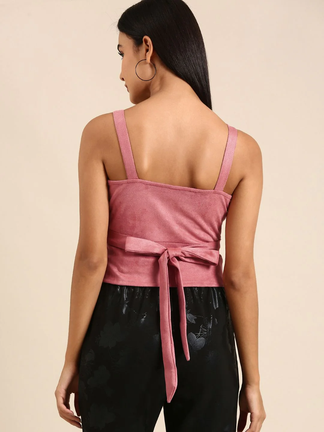 Athena Pink Solid Soulder Straps Wrap Top - Image 5