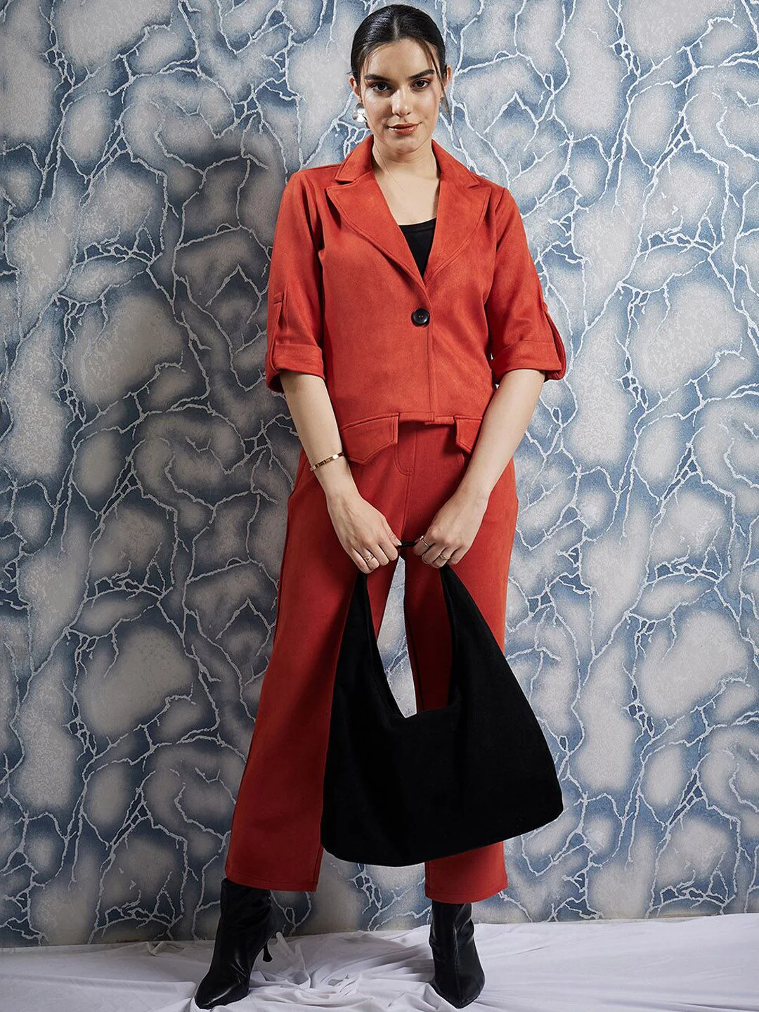 Athena Rust Notched Lapel Collar Coat With Trousers Co-Ords - Image 4