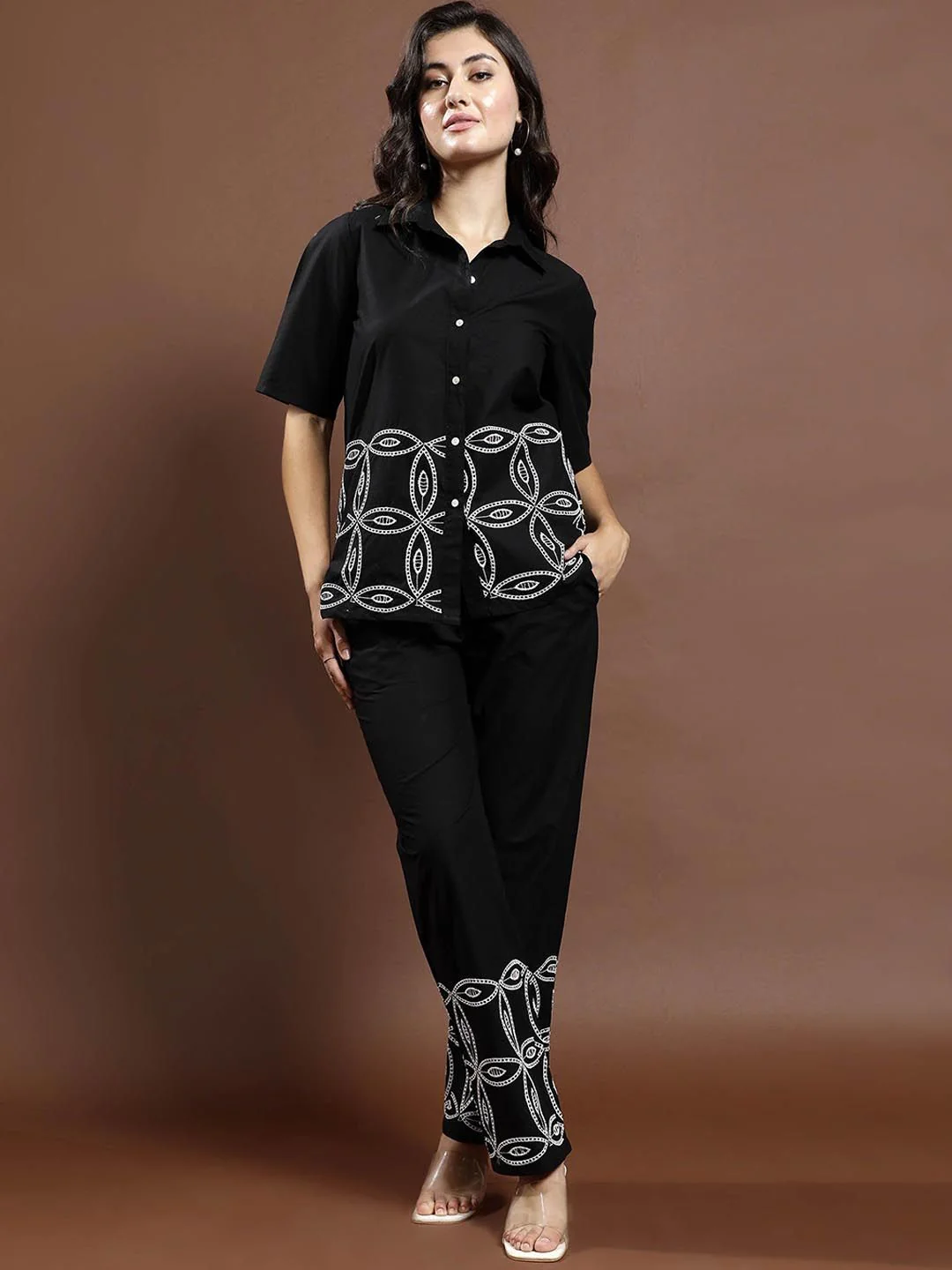 Athena Schiffli Self Design Pure Cotton Shirt & Trousers