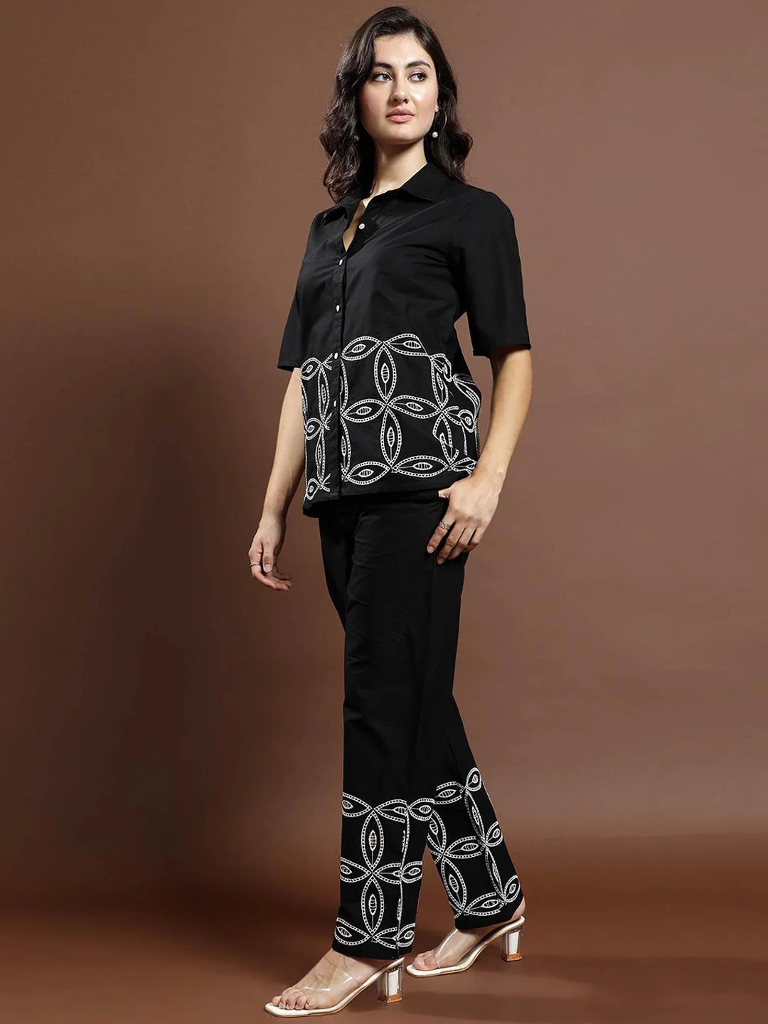 Athena Schiffli Self Design Pure Cotton Shirt & Trousers - Image 5