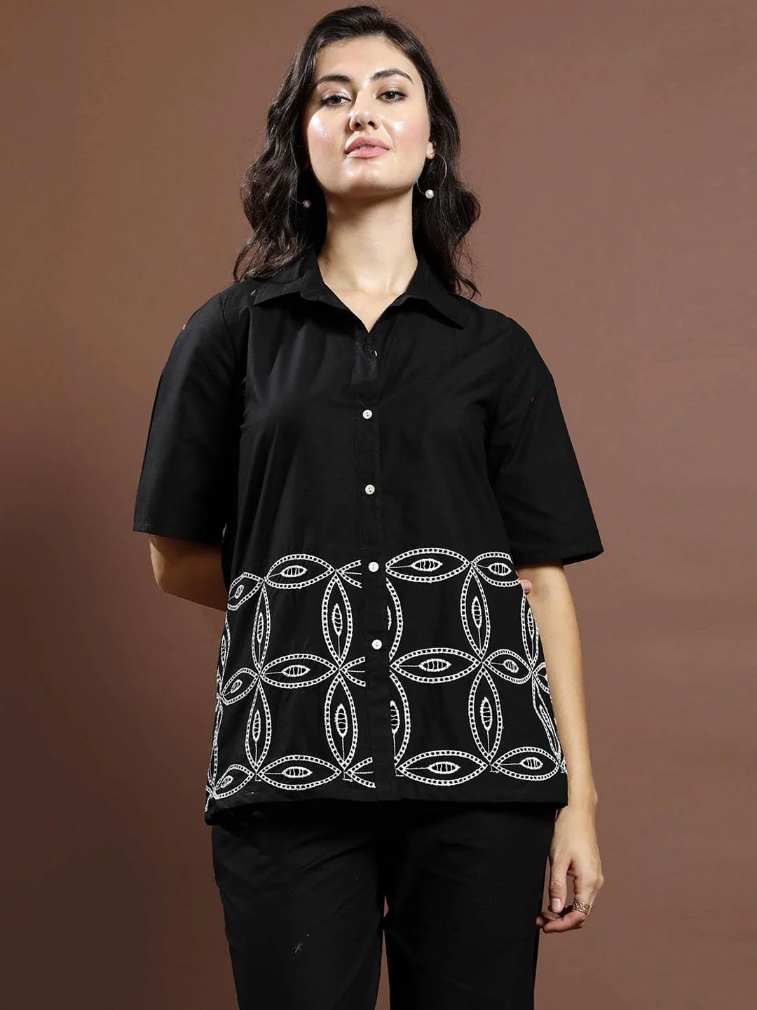 Athena Schiffli Self Design Pure Cotton Shirt & Trousers - Image 6