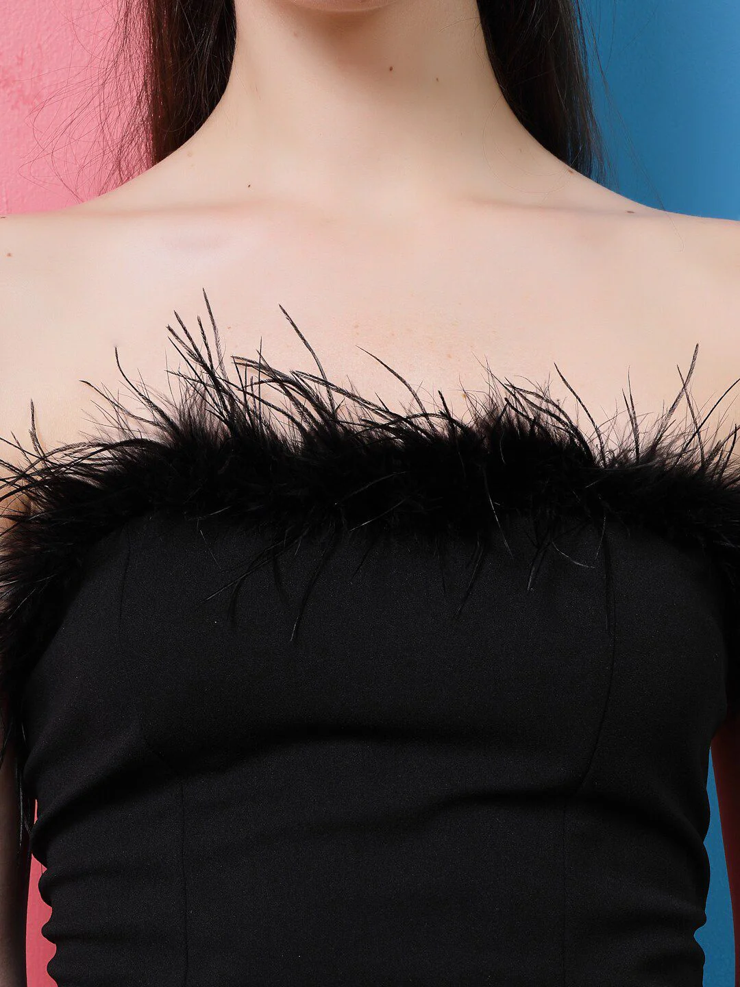 Athena Strapless Faux Fur Trim Tie-Ups Detail Tube Top - Image 2