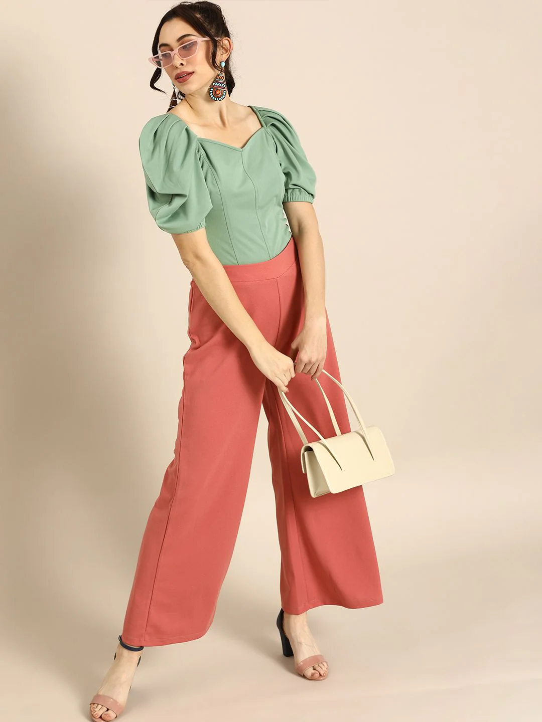 Athena Stylish Mint Green Power Shoulders Top - Image 4