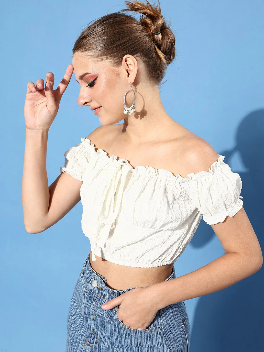 Athena White Solid Twist & Knot Top - Image 3