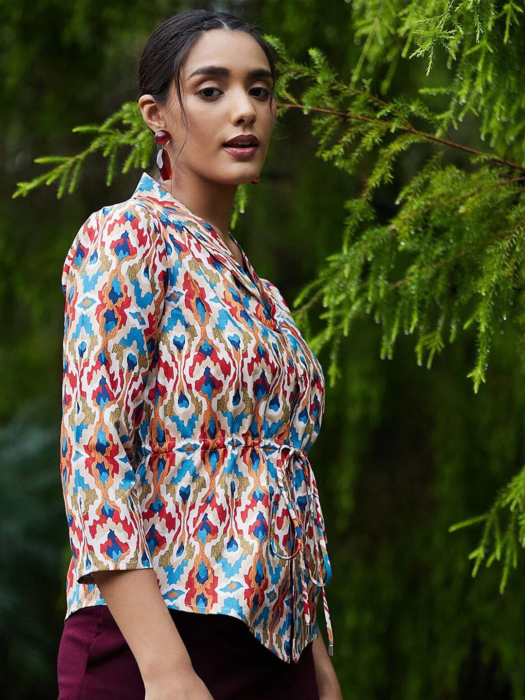 Athena Women Beige & Blue Print Top - Image 3