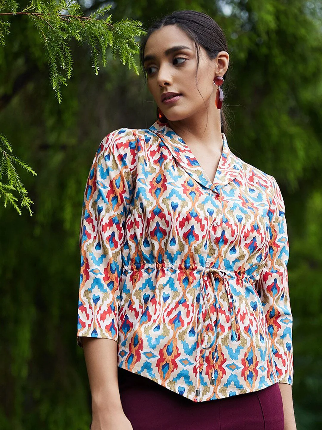 Athena Women Beige & Blue Print Top - Image 4