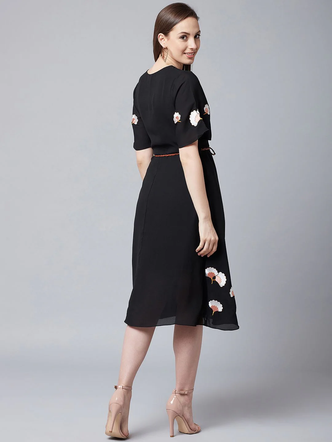 Athena Women Black Embroidered Wrap Dress - Image 5