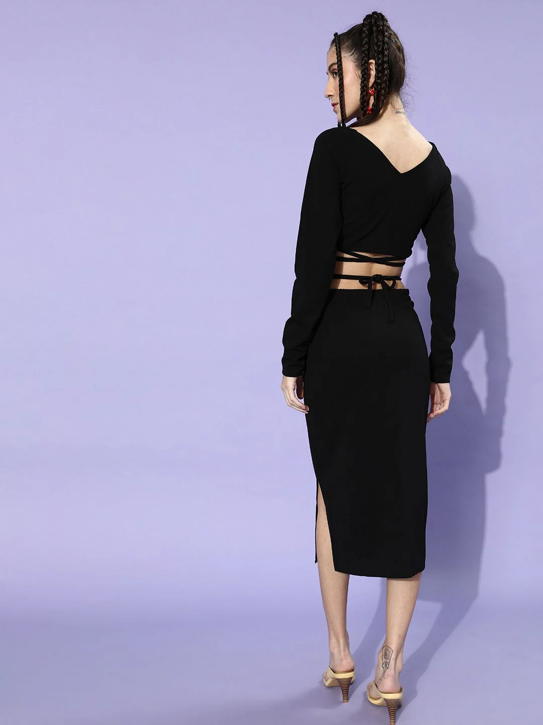 Athena Women Black Solid Top with Skirt - Image 5