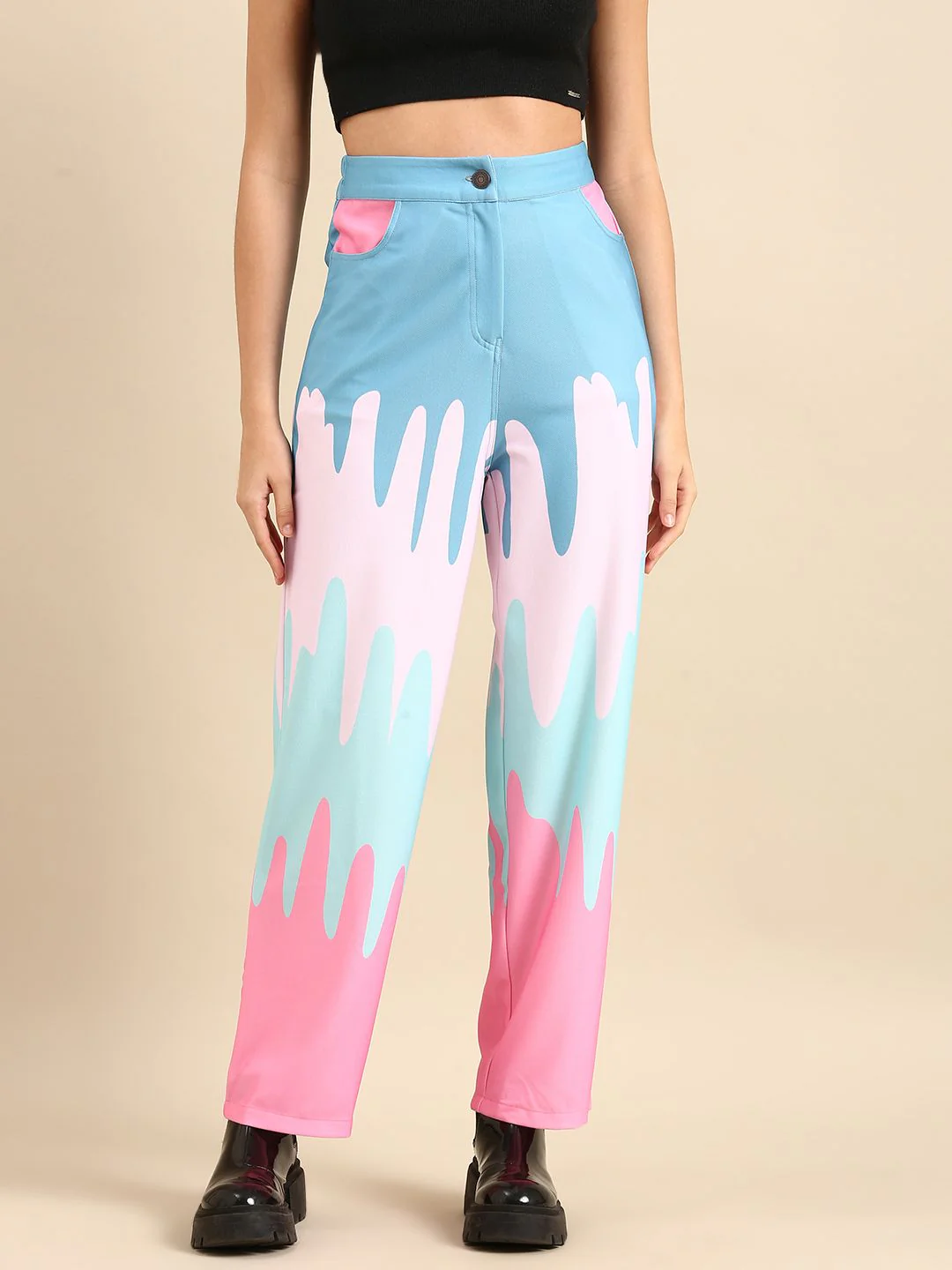 Athena Women Blue Colourblocked Printed Trousers - Image 2