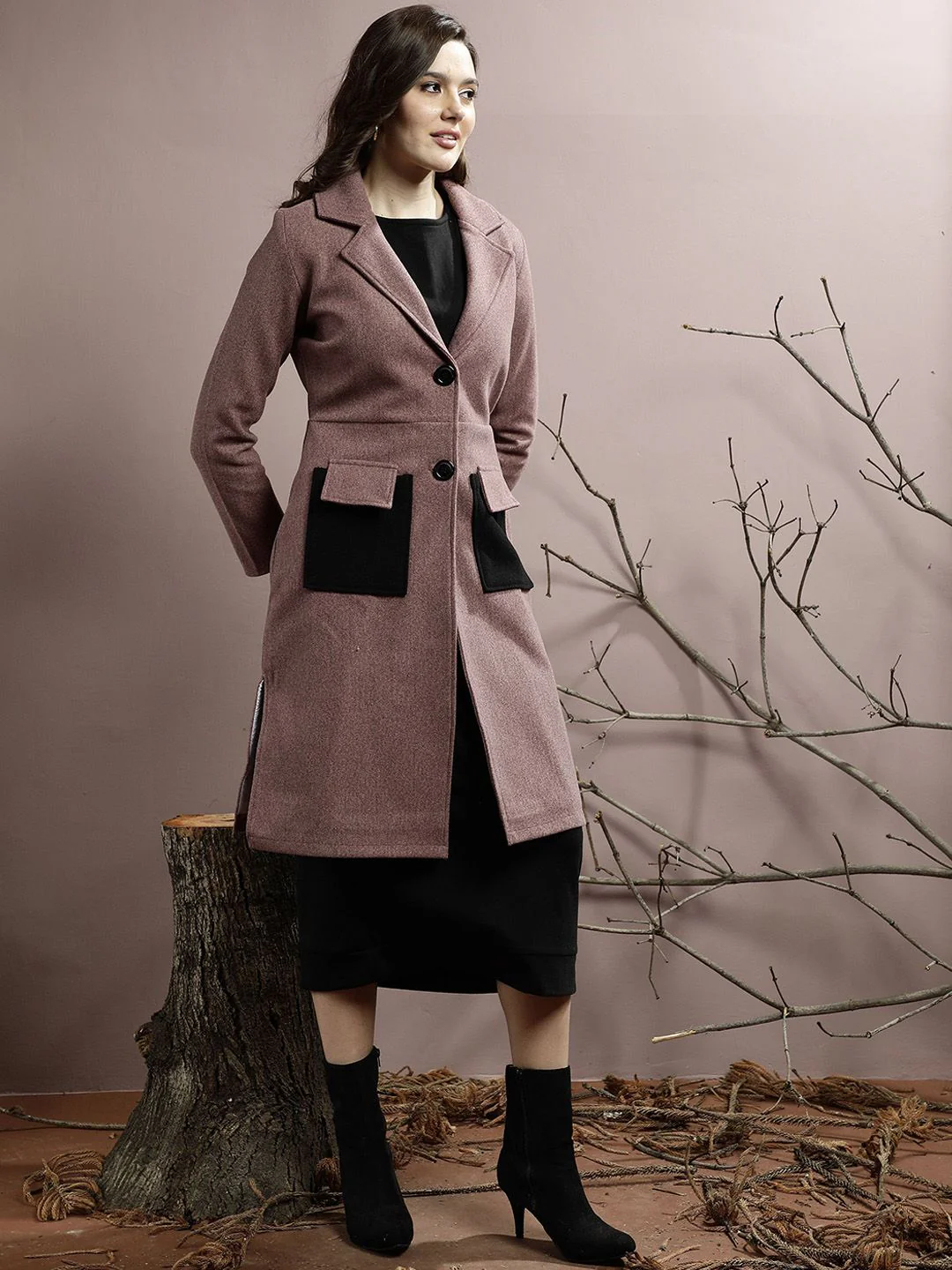 Athena Women Notched Collar Longline Overcoat - Image 3